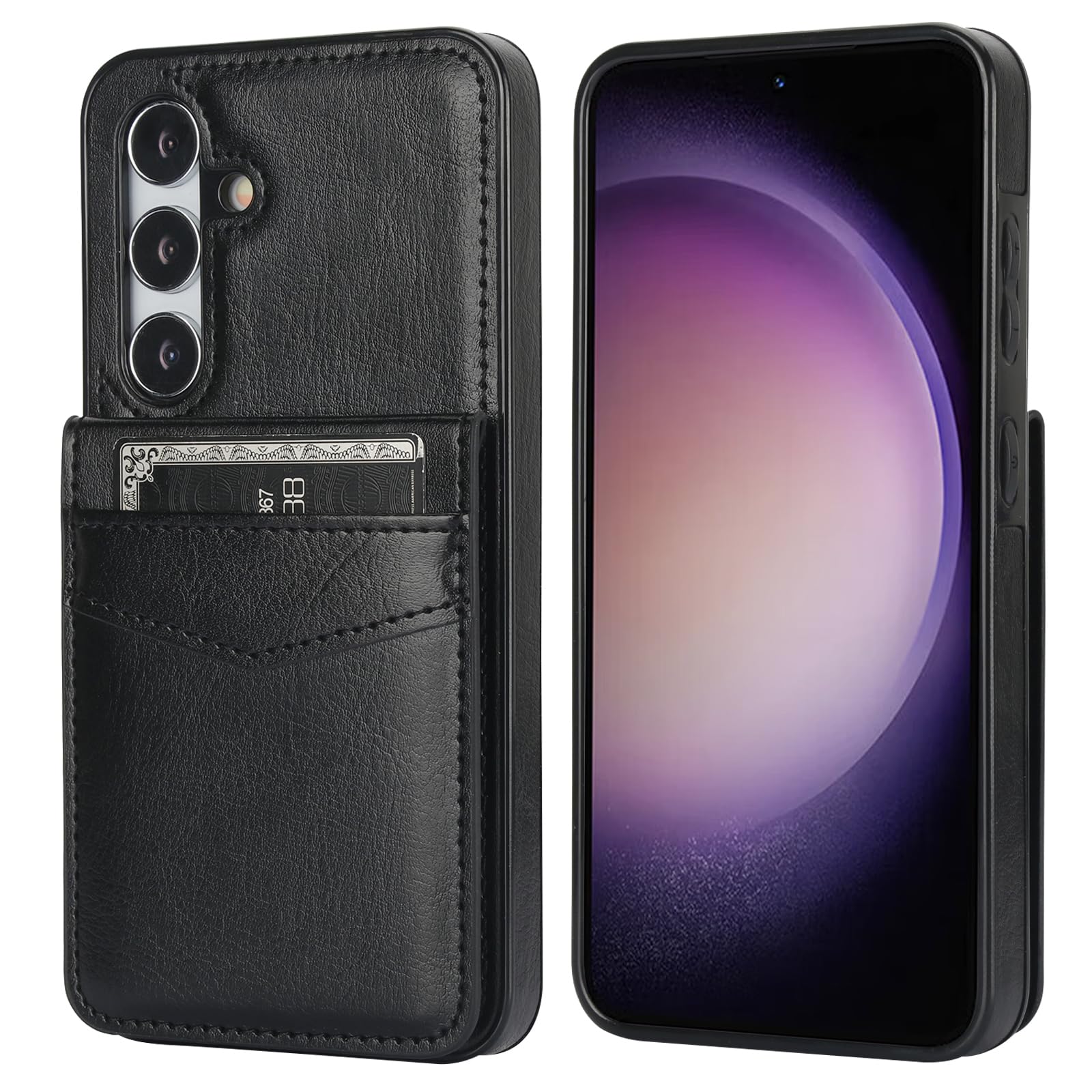 KIHUWEY KIHUWEY Samsung Galaxy S24 Case Wallet with Credit Card Holder Premium Leather Magnetic Clasp Heavy Duty Protective Cover Black - View 3 of 7