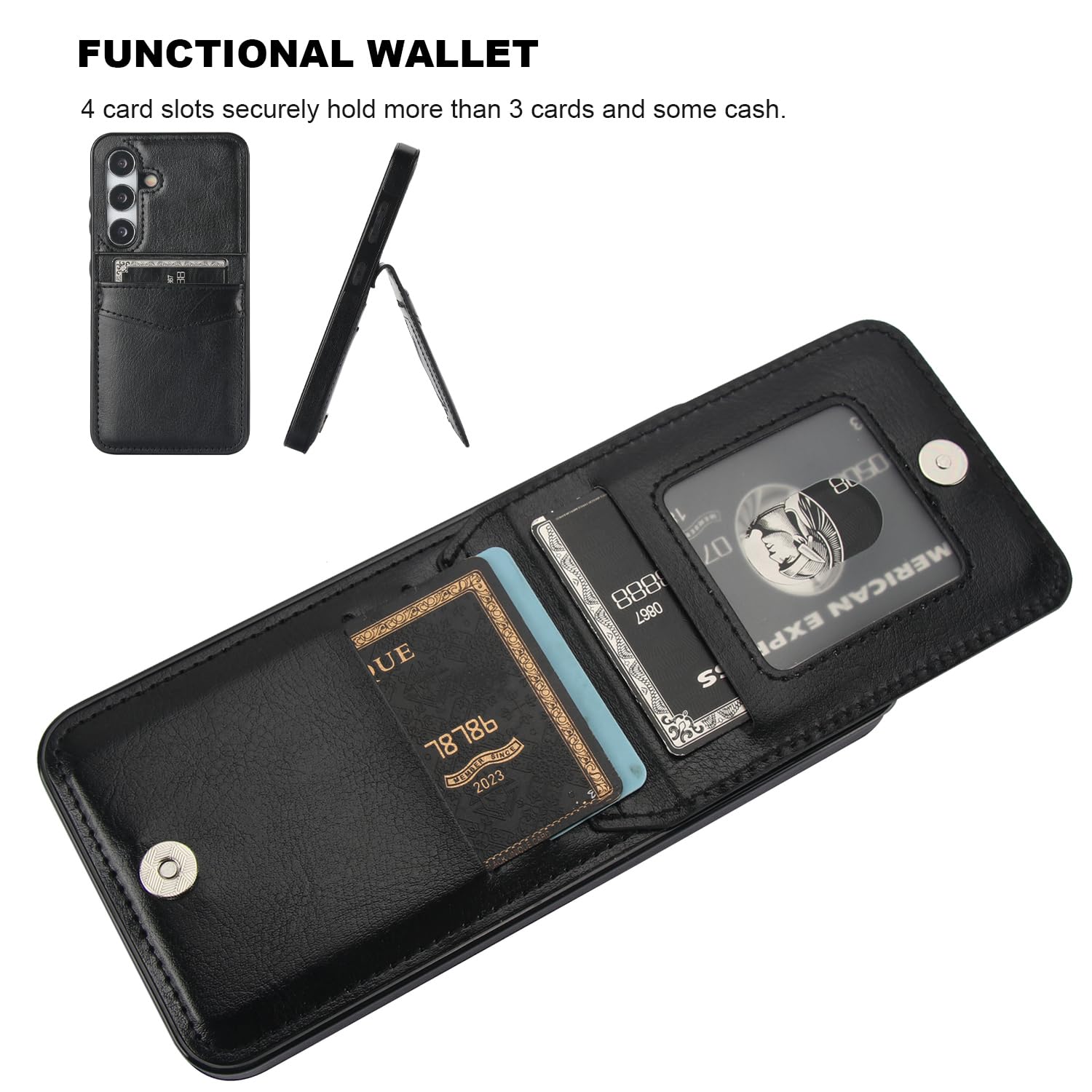 KIHUWEY KIHUWEY Samsung Galaxy S24 Case Wallet with Credit Card Holder Premium Leather Magnetic Clasp Heavy Duty Protective Cover Black - View 4 of 7