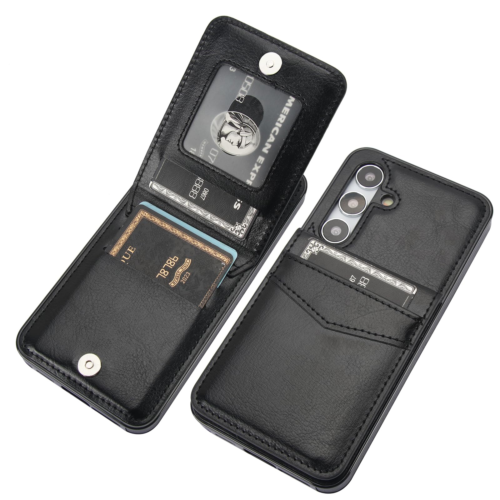 KIHUWEY Samsung Galaxy S24 Case Wallet with Credit Card Holder Premium Leather Magnetic Clasp Heavy Duty Protective Cover Black