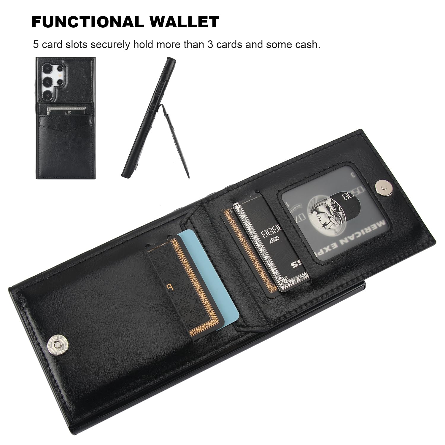 KIHUWEY KIHUWEY Samsung Galaxy S24 Ultra Case Wallet with Credit Card Holder Premium Leather Heavy Duty Protective Cover Black - View 4 of 7