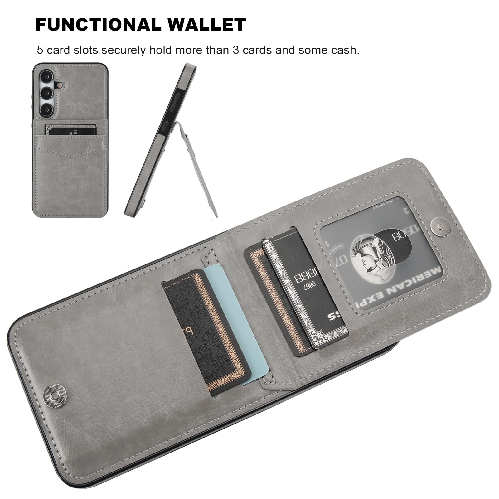 KIHUWEY KIHUWEY Samsung Galaxy S24 Plus Case Wallet with Credit Card Holder Flip Leather Magnetic Clasp Heavy Duty Protective Cover Gray 6.7 Inch - View 4 of 7