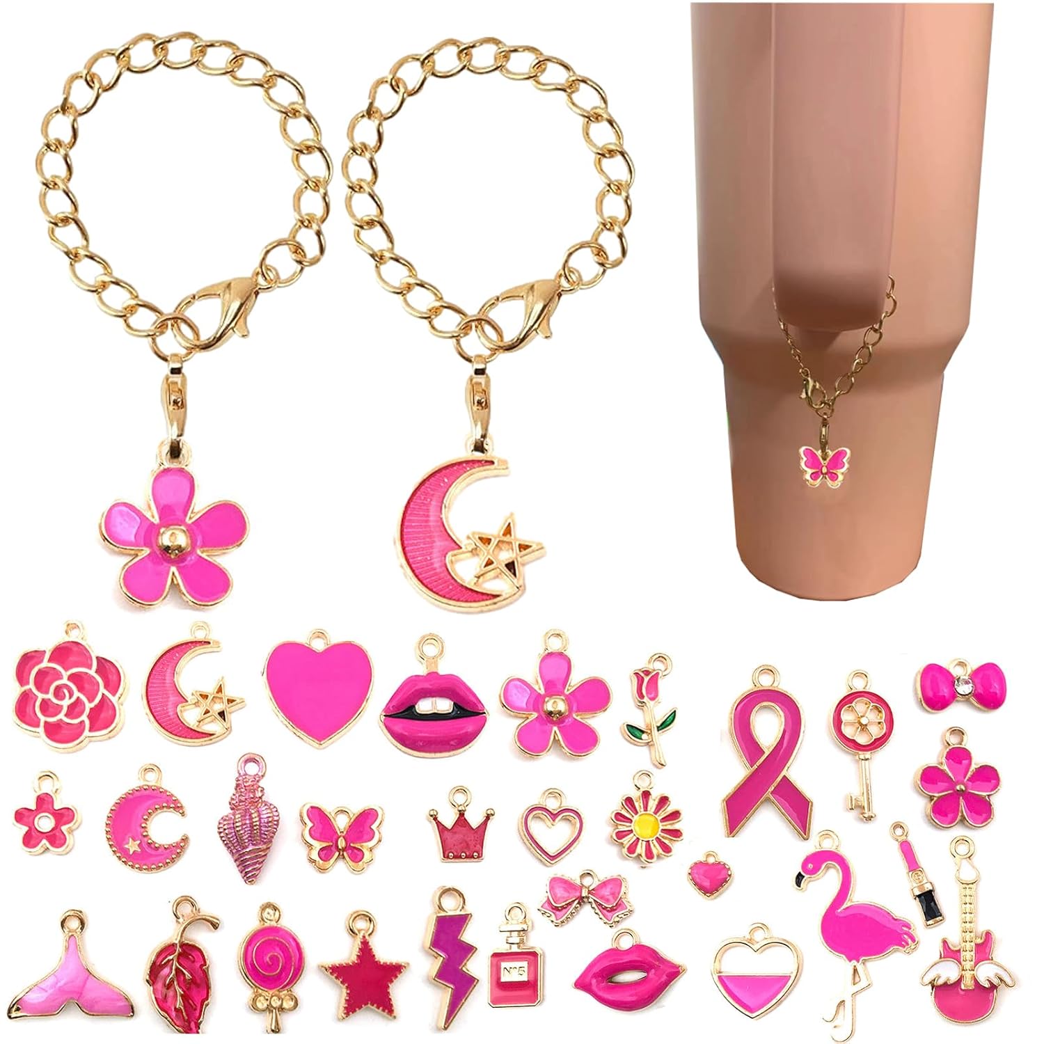 DEMULANS Cosmo Pink Charms for Stanley Simple Modern Tumblers 30oz 40oz Personalized Cup Accessories for Teens Girls Women Mothers Gift