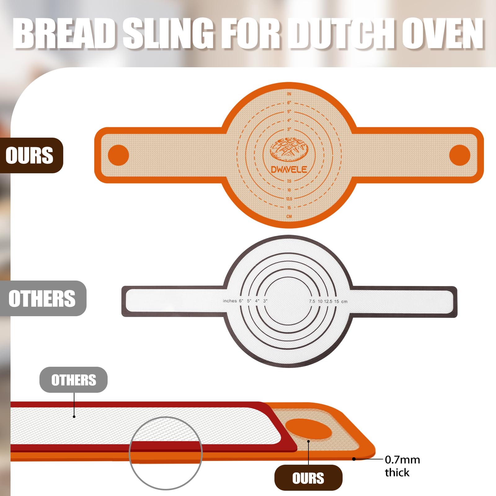 Dwavele Silicone Bread Sling for Dutch Oven Non-Stick Easy to Clean Baking Mat Set 2 Pcs Reusable Bread Sling with Long Handle for Sourdough Transfer - View 6 of 7