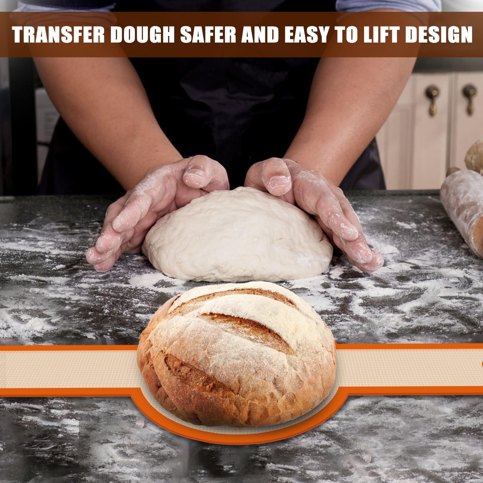 Dwavele Silicone Bread Sling for Dutch Oven Non-Stick Easy to Clean Baking Mat Set 2 Pcs Reusable Bread Sling with Long Handle for Sourdough Transfer - View 7 of 7