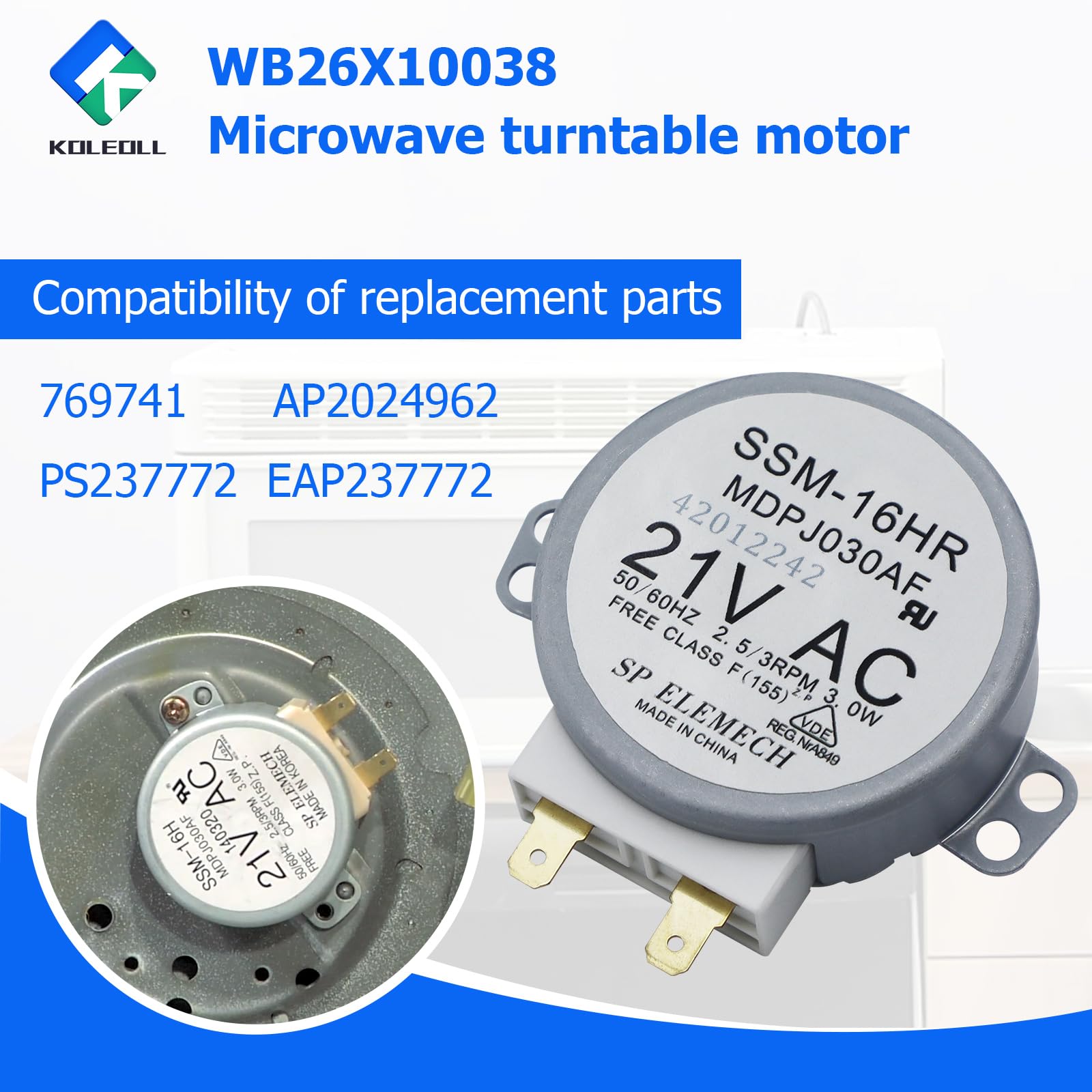 KOLEOLL KOLEOLL WB26X10038 Microwave Turntable Motor Compatible with GE Kenmore Replacement Part for Efficient Microwave Performance - View 4 of 7