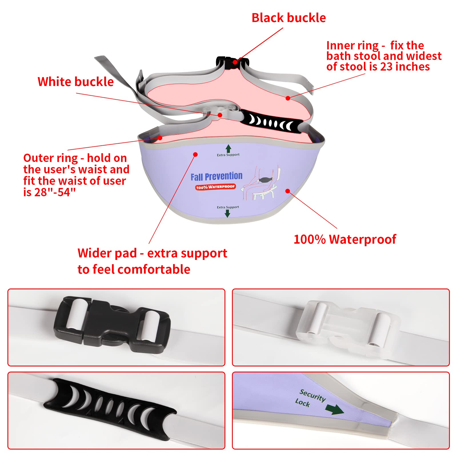 Ehucon Ehucon Elderly Shower Chair Anti-Slip Belt Universal Bath Bench for Disabled Patients Fall Prevention Nursing Care Supplies - View 6 of 7