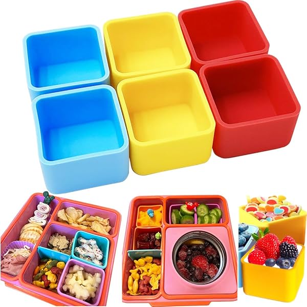 IELEK IELEK Silicone Lunch Box Dividers for Kids Bento Box Containers in Purple Red and Blue