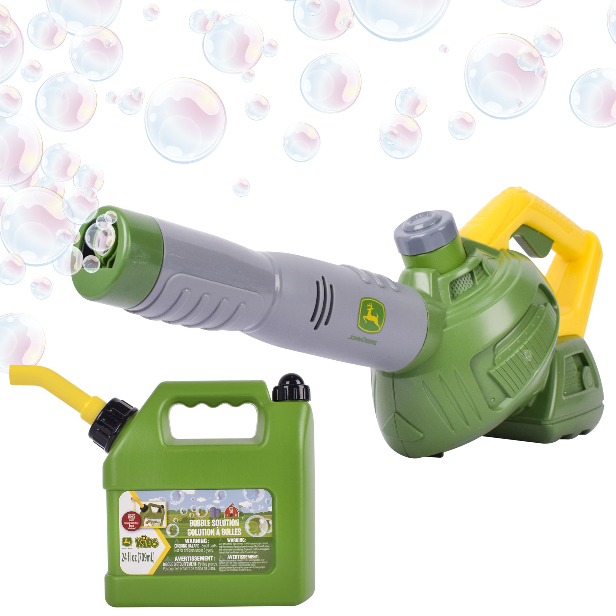 John Deere Bubble Leaf Blower Toy for Kids with Bubble Refill Gas Can Outdoor Bubble Machine Easy to Use Great Gift for Toddlers 3+