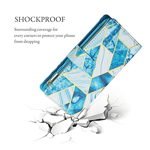 UEEBAI UEEBAI Marble Blue Wallet Case for Samsung Galaxy S24 Plus 5G PU Leather Magnetic Closure Handbag with Zipper Pocket and Card Slots - View 6 of 7