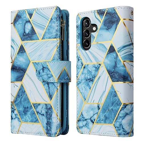 UEEBAI UEEBAI Marble Blue Wallet Case for Samsung Galaxy S24 Plus 5G PU Leather Magnetic Closure Handbag with Zipper Pocket and Card Slots - View 7 of 7