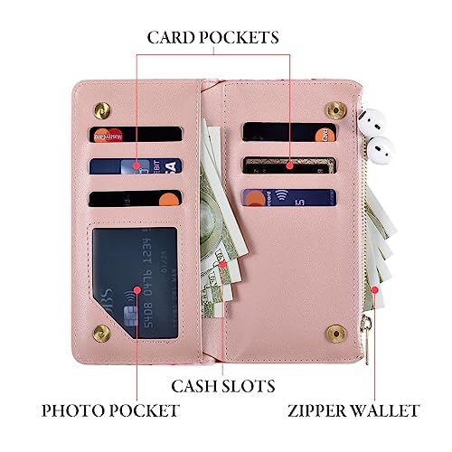 UEEBAI UEEBAI Pink Purple Wallet Case for Samsung Galaxy S24 5G PU Leather Magnetic Closure Handbag with Zipper Pocket and Card Slots - View 2 of 7
