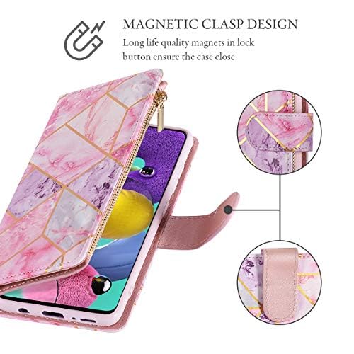 UEEBAI UEEBAI Pink Purple Wallet Case for Samsung Galaxy S24 5G PU Leather Magnetic Closure Handbag with Zipper Pocket and Card Slots - View 5 of 7