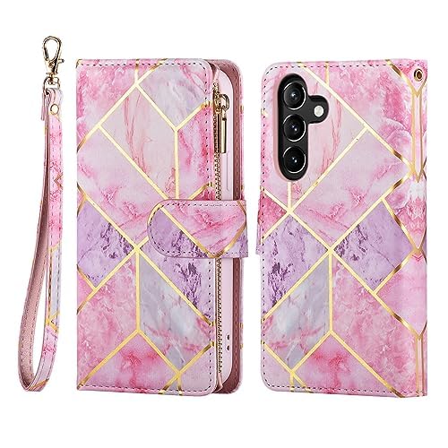UEEBAI UEEBAI Pink Purple Wallet Case for Samsung Galaxy S24 5G PU Leather Magnetic Closure Handbag with Zipper Pocket and Card Slots - View 7 of 7
