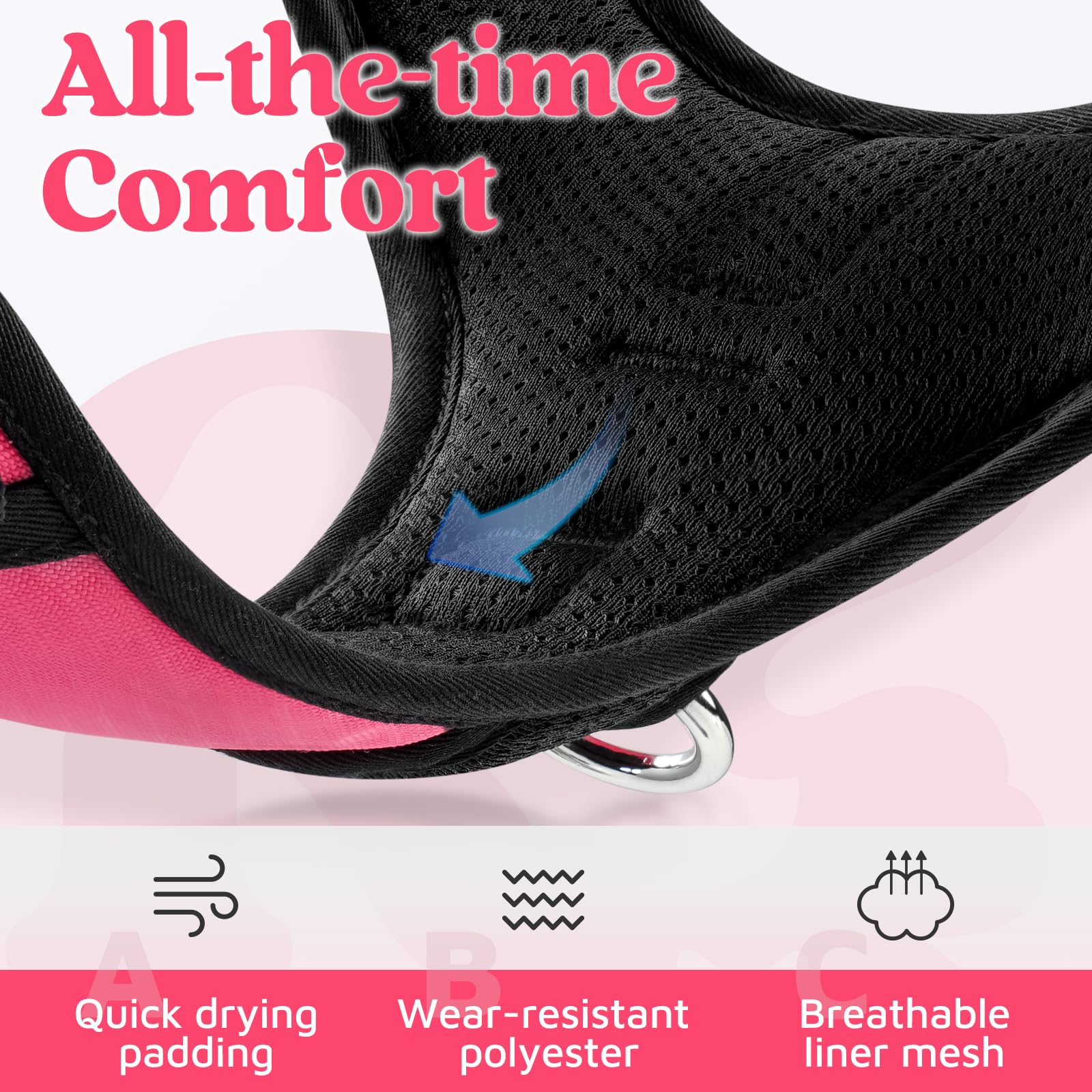 rabbitgoo Rabbitgoo Medium Dog Harness No Pull Adjustable Soft Padded Vest with 3 Buckles Easy Control Handle and Reflective Strips Pink M - View 7 of 8