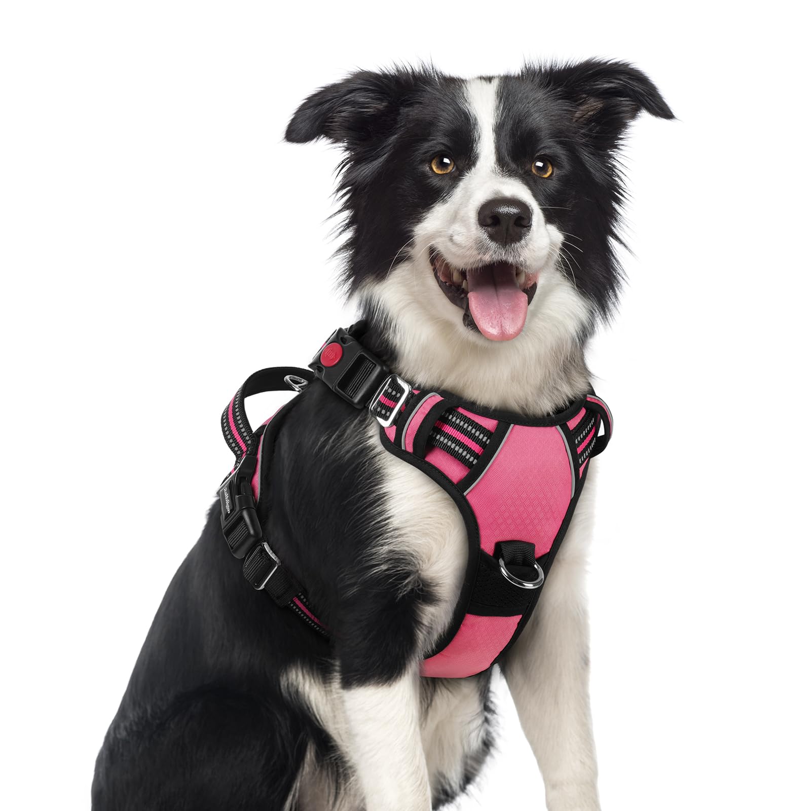 Rabbitgoo Medium Dog Harness No Pull Adjustable Soft Padded Vest with 3 Buckles Easy Control Handle and Reflective Strips Pink M