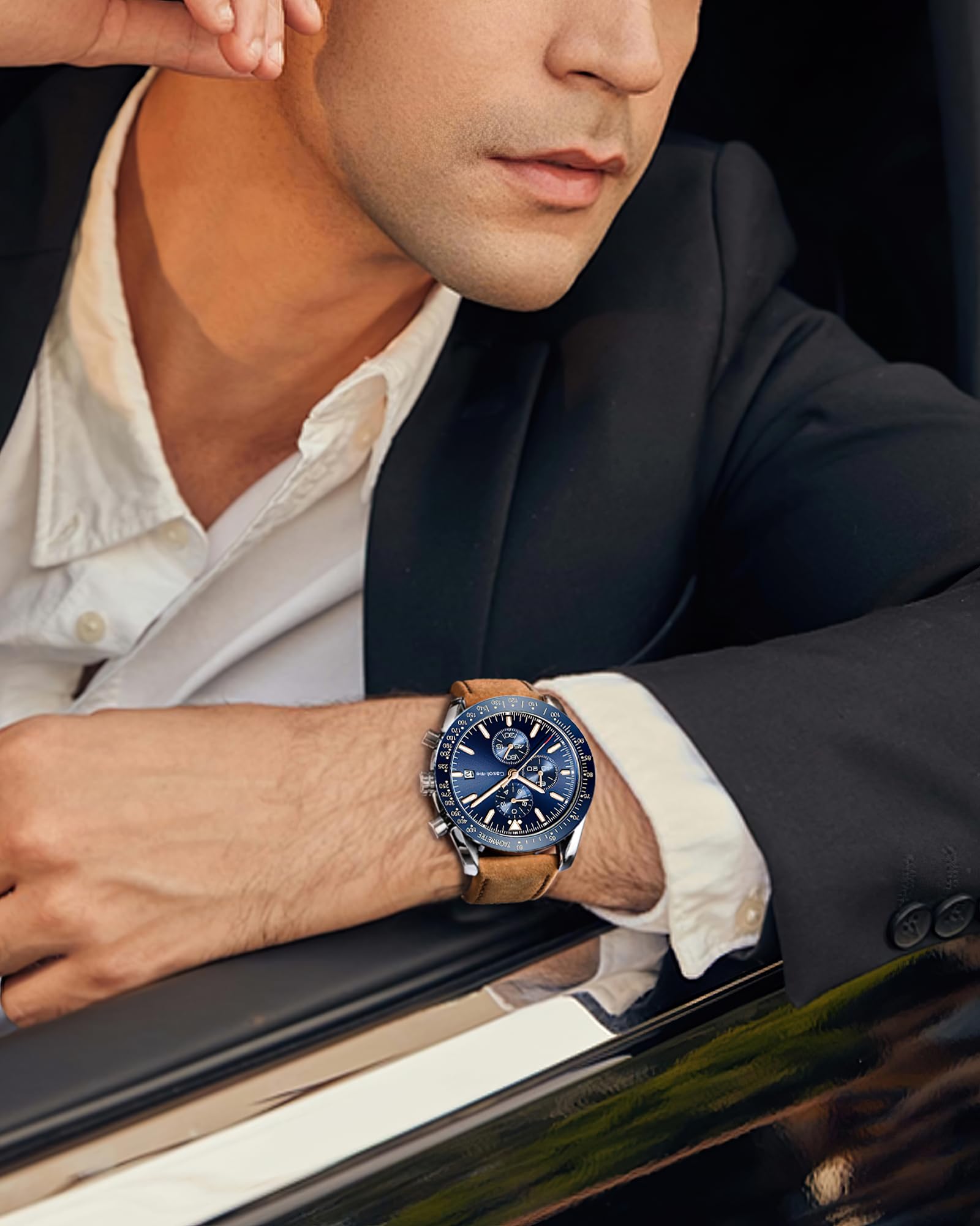 Casotime Casotime Men's Leather Chronograph Watch Waterproof Big Face Casual Sport Dress Elegant Gift - View 2 of 8