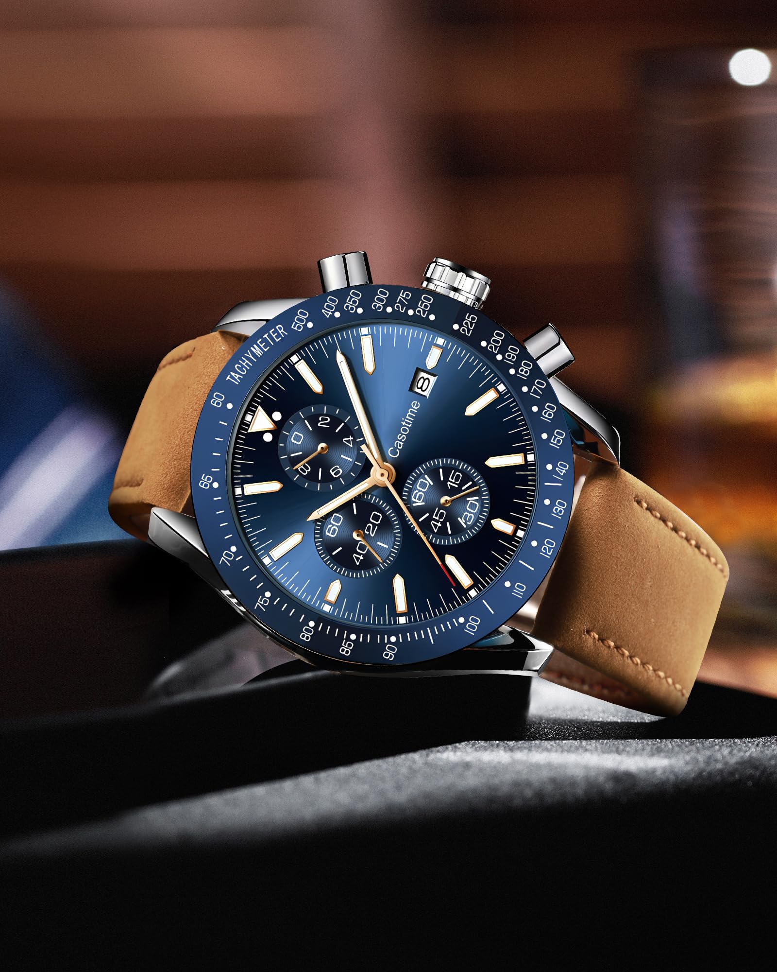 Casotime Casotime Men's Leather Chronograph Watch Waterproof Big Face Casual Sport Dress Elegant Gift - View 6 of 8