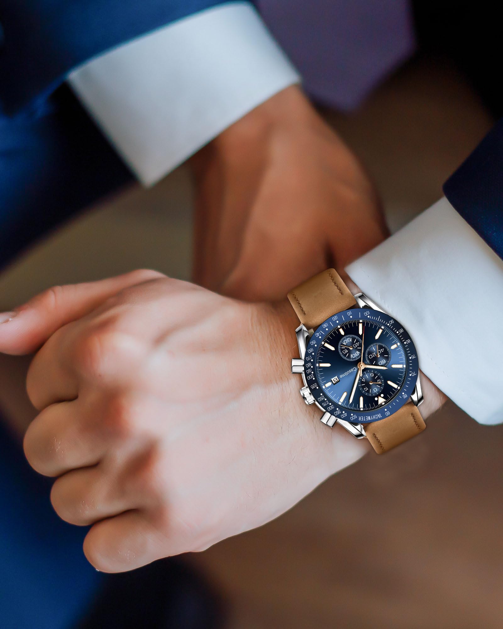 Casotime Casotime Men's Leather Chronograph Watch Waterproof Big Face Casual Sport Dress Elegant Gift - View 7 of 8