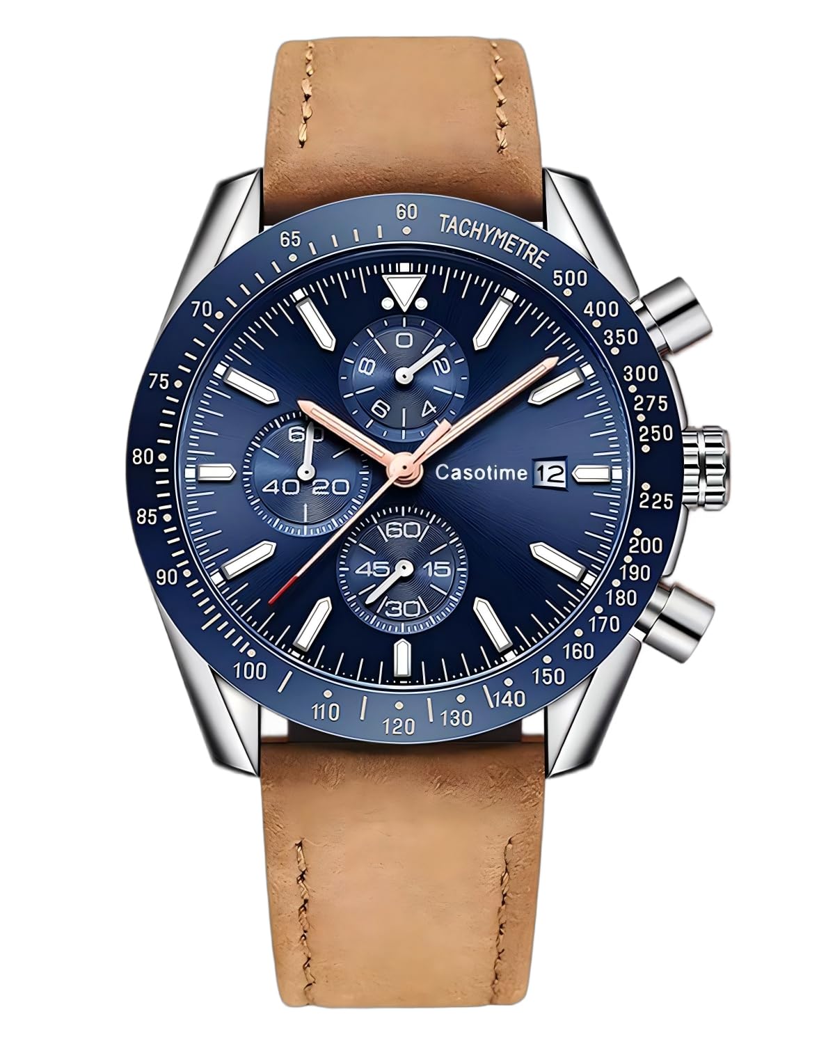 Casotime Casotime Men's Leather Chronograph Watch Waterproof Big Face Casual Sport Dress Elegant Gift