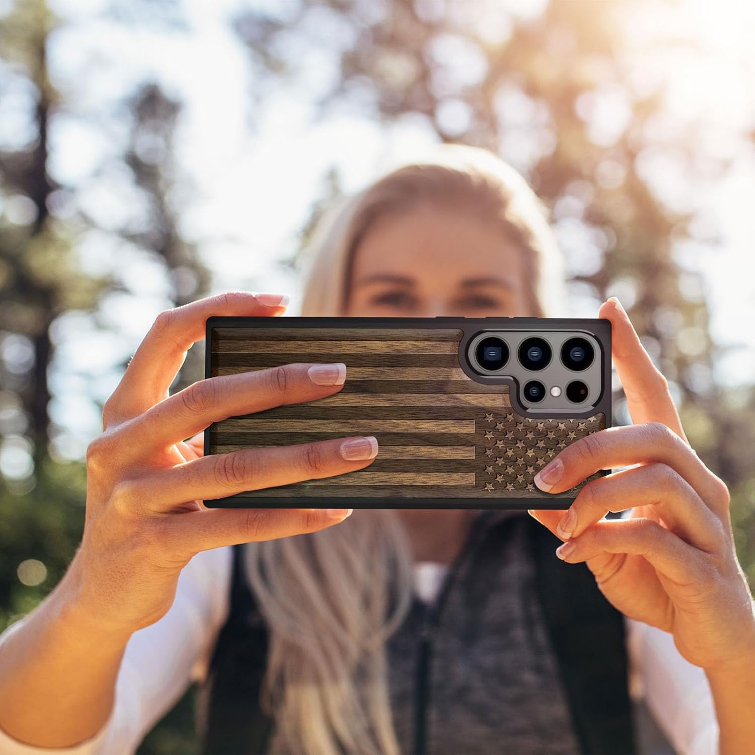 Carveit Carveit Wood Case for Galaxy S24 Ultra 2024 Natural Wood and Black Soft TPU Shockproof Protective Cover Compatible with Samsung S24 Ultra - View 5 of 9