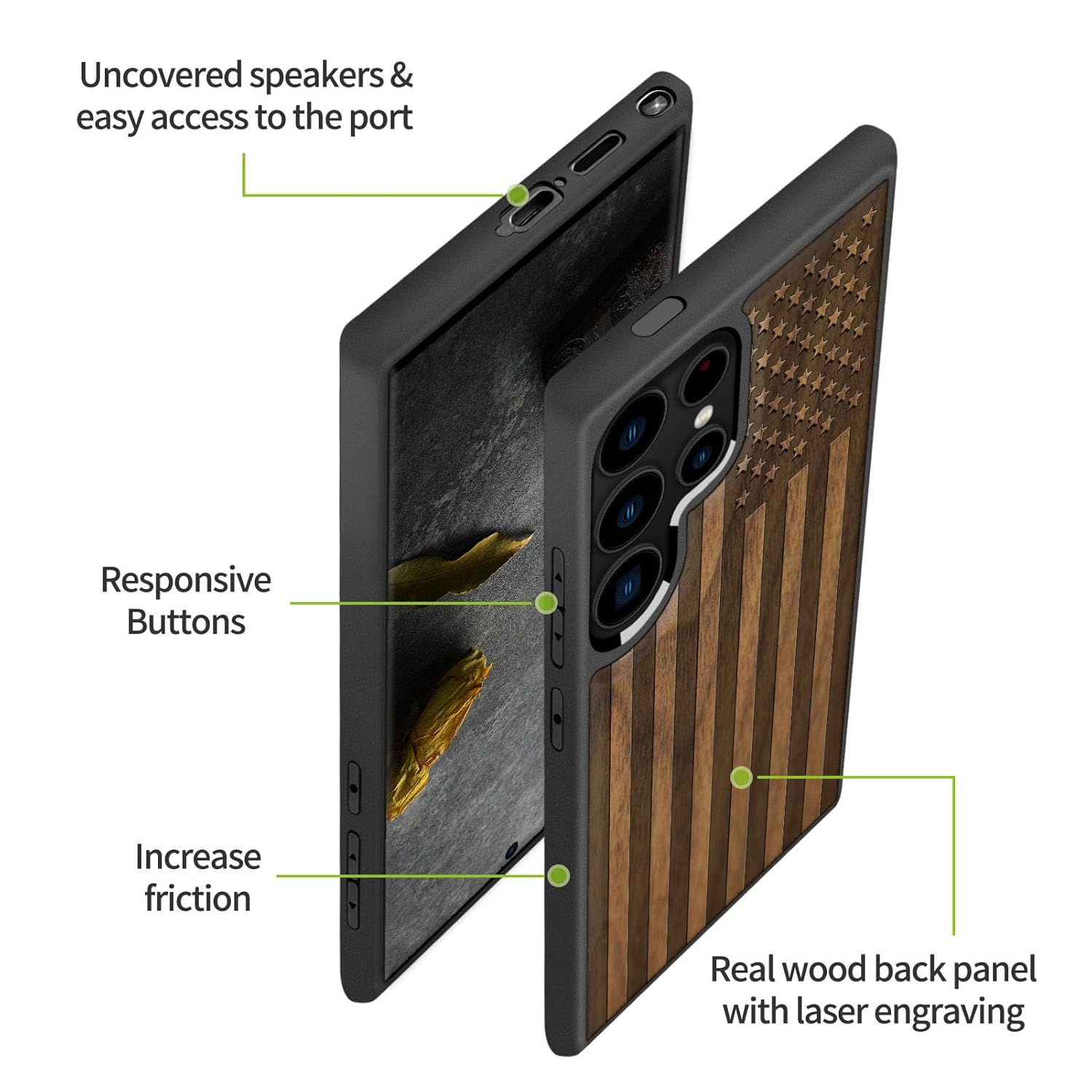 Carveit Carveit Wood Case for Galaxy S24 Ultra 2024 Natural Wood and Black Soft TPU Shockproof Protective Cover Compatible with Samsung S24 Ultra - View 6 of 9