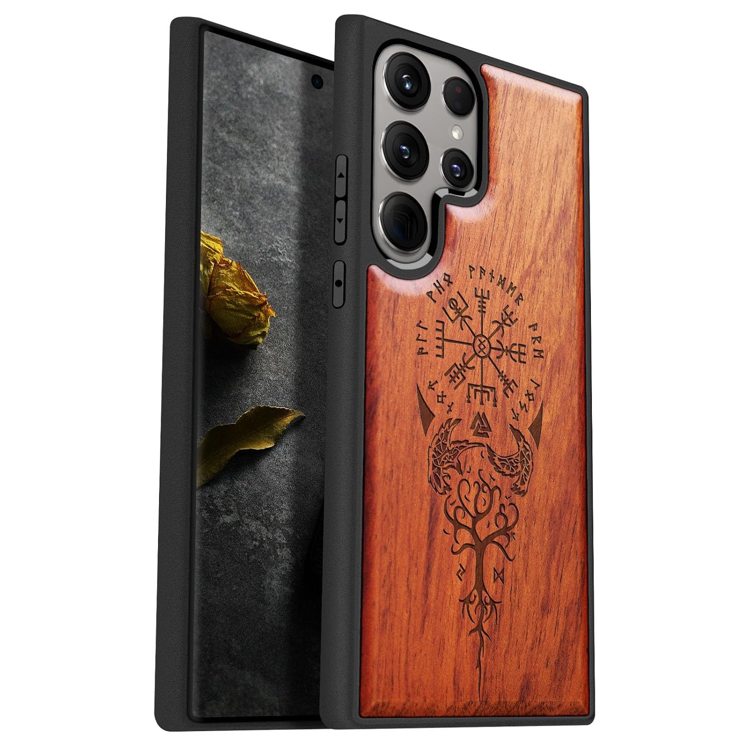 Carveit Carveit Wood Case for Galaxy S24 Ultra 2024 Natural Wood and Black Soft TPU Shockproof Protective Cover Compatible with Samsung S24 Ultra - View 9 of 9