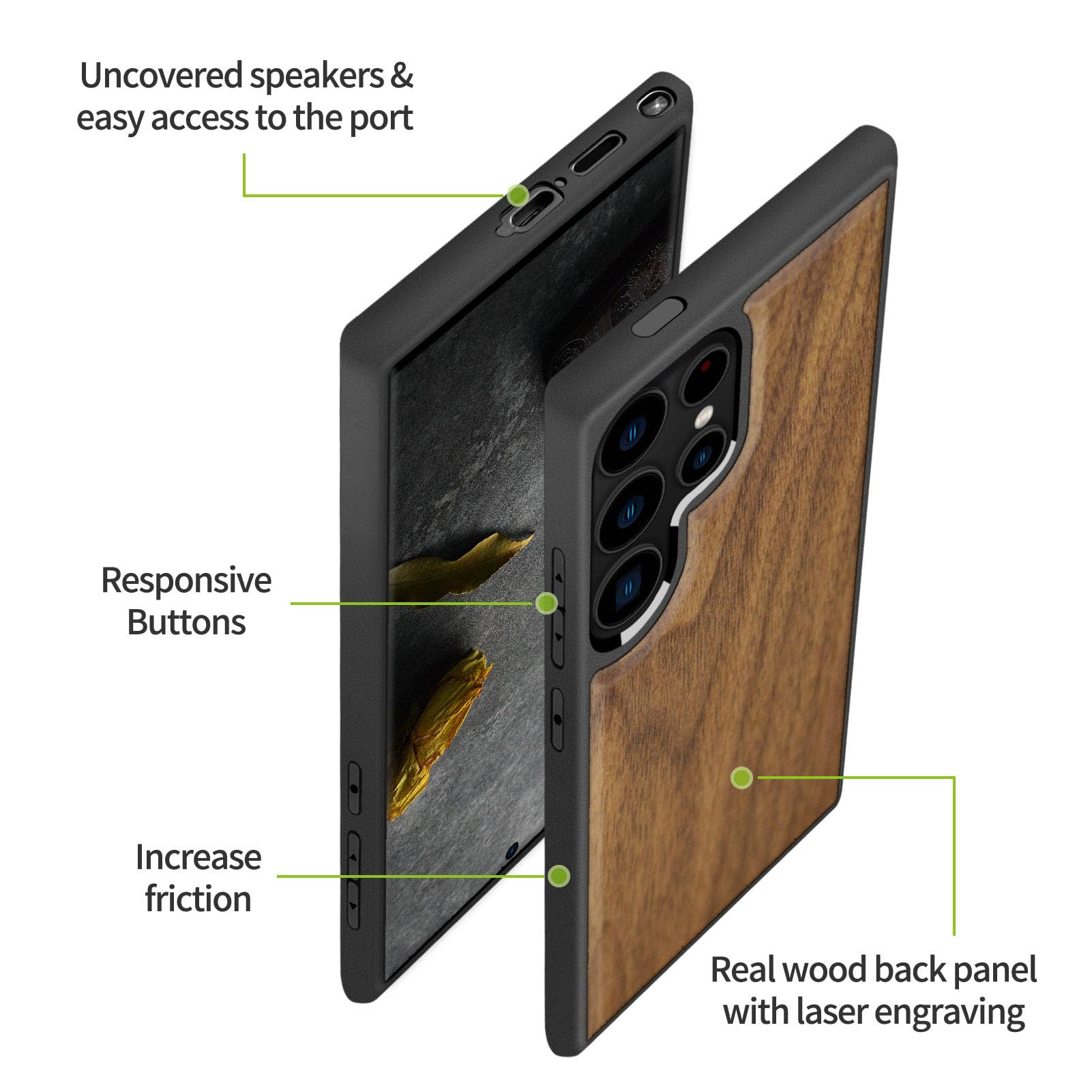 Carveit Carveit Wood Case for Galaxy S24 Ultra 2024 Natural Wood and Black Soft TPU Shockproof Protective Cover Compatible with Samsung S24 Ultra - View 6 of 7
