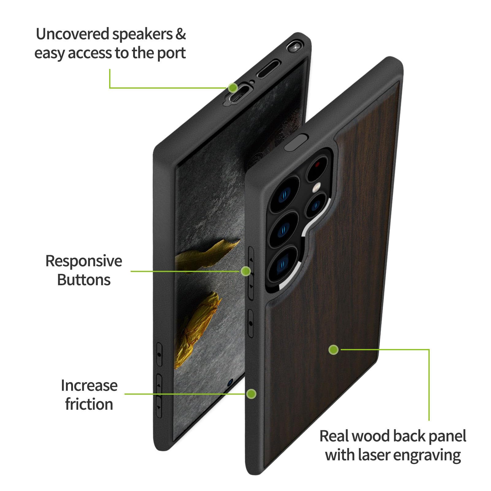 Carveit Carveit Wood Case for Galaxy S24 Ultra 2024 Natural Wood and Black Soft TPU Shockproof Protective Cover Compatible with Samsung S24 Ultra - View 6 of 7