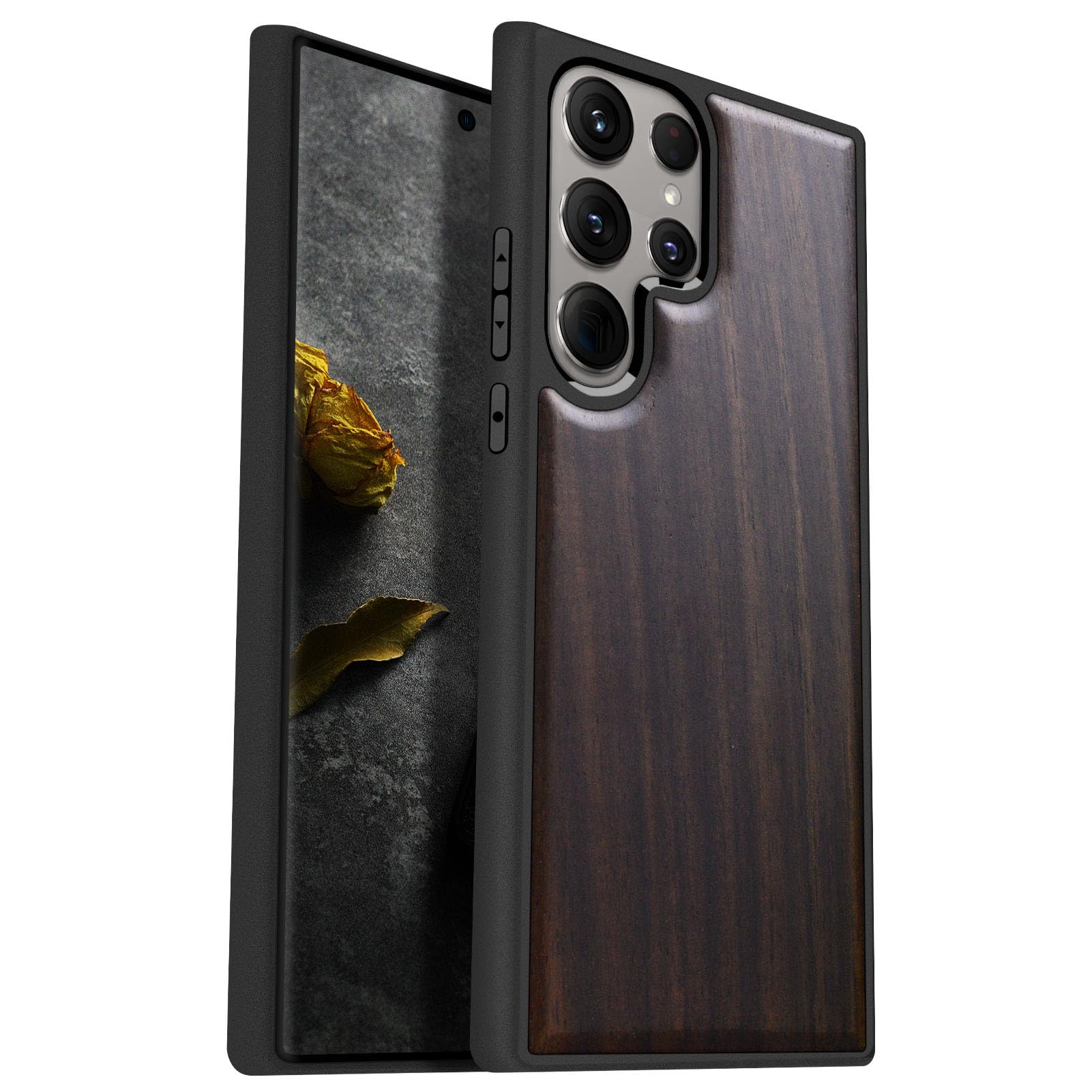Carveit Wood Case for Galaxy S24 Ultra 2024 Natural Wood and Black Soft TPU Shockproof Protective Cover Compatible with Samsung S24 Ultra