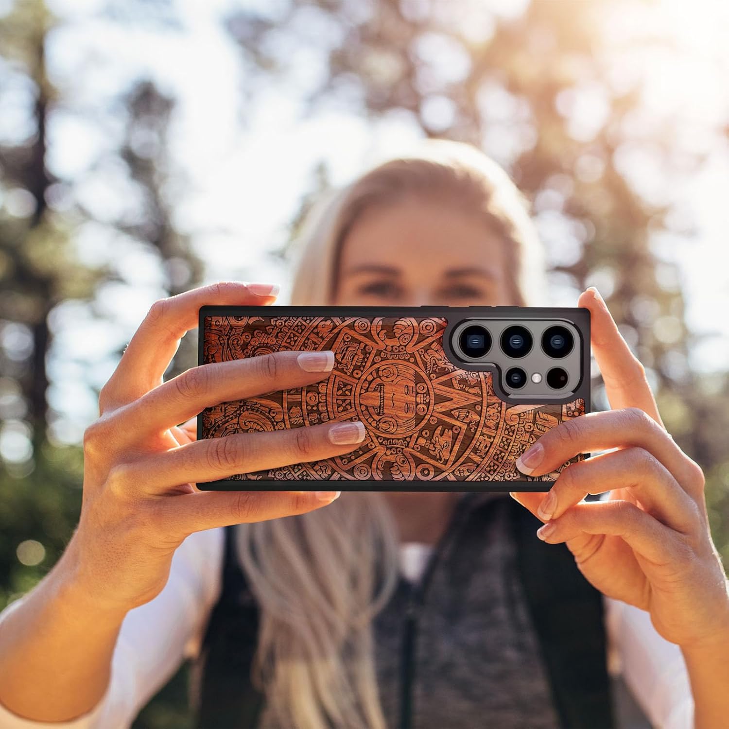 Carveit Carveit Wood Case for Galaxy S24 Ultra 2024 Natural Wood and Black Soft TPU Shockproof Protective Cover Unique Design Compatible with Samsung S24 Ultra - View 5 of 9