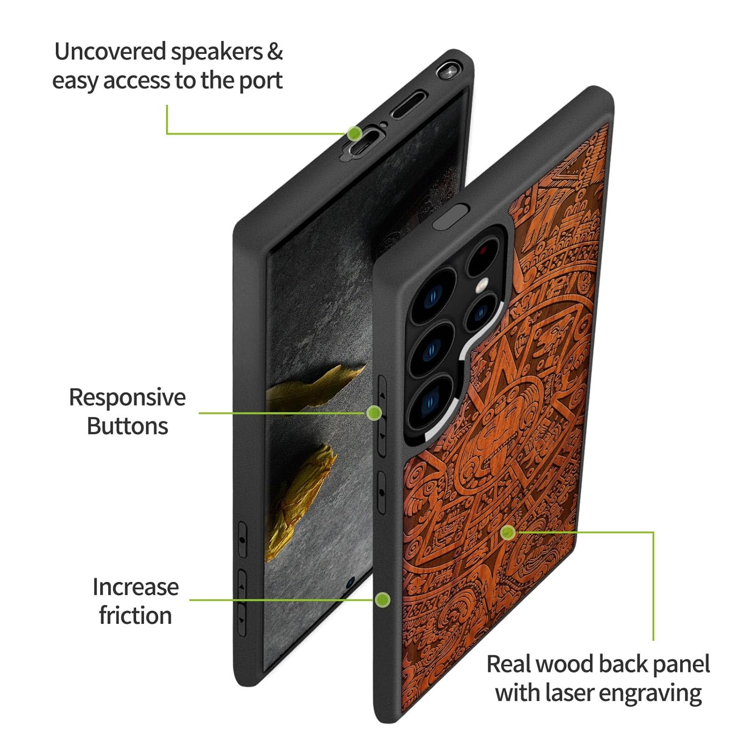 Carveit Carveit Wood Case for Galaxy S24 Ultra 2024 Natural Wood and Black Soft TPU Shockproof Protective Cover Unique Design Compatible with Samsung S24 Ultra - View 6 of 9