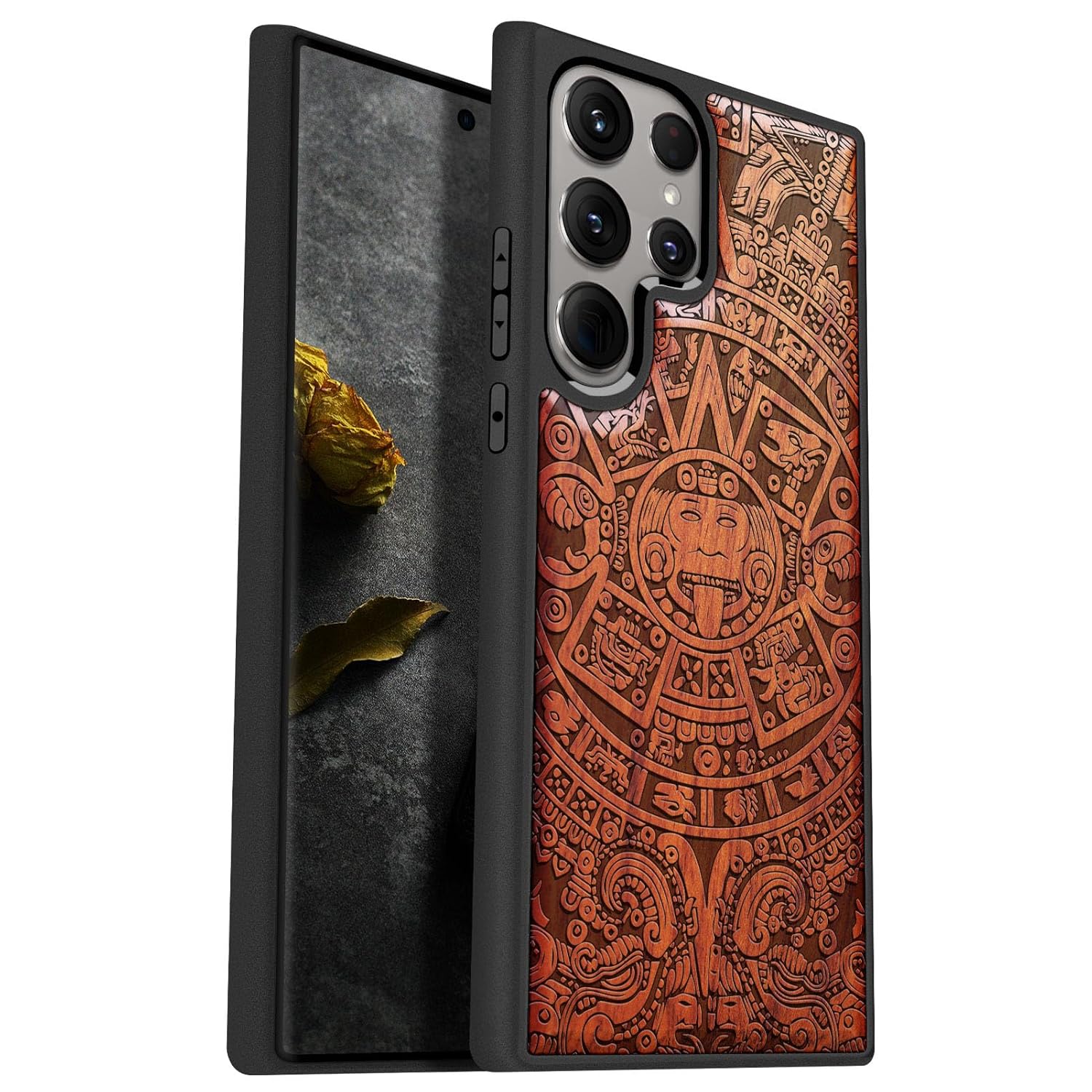 Carveit Wood Case for Galaxy S24 Ultra 2024 Natural Wood and Black Soft TPU Shockproof Protective Cover Unique Design Compatible with Samsung S24 Ultra