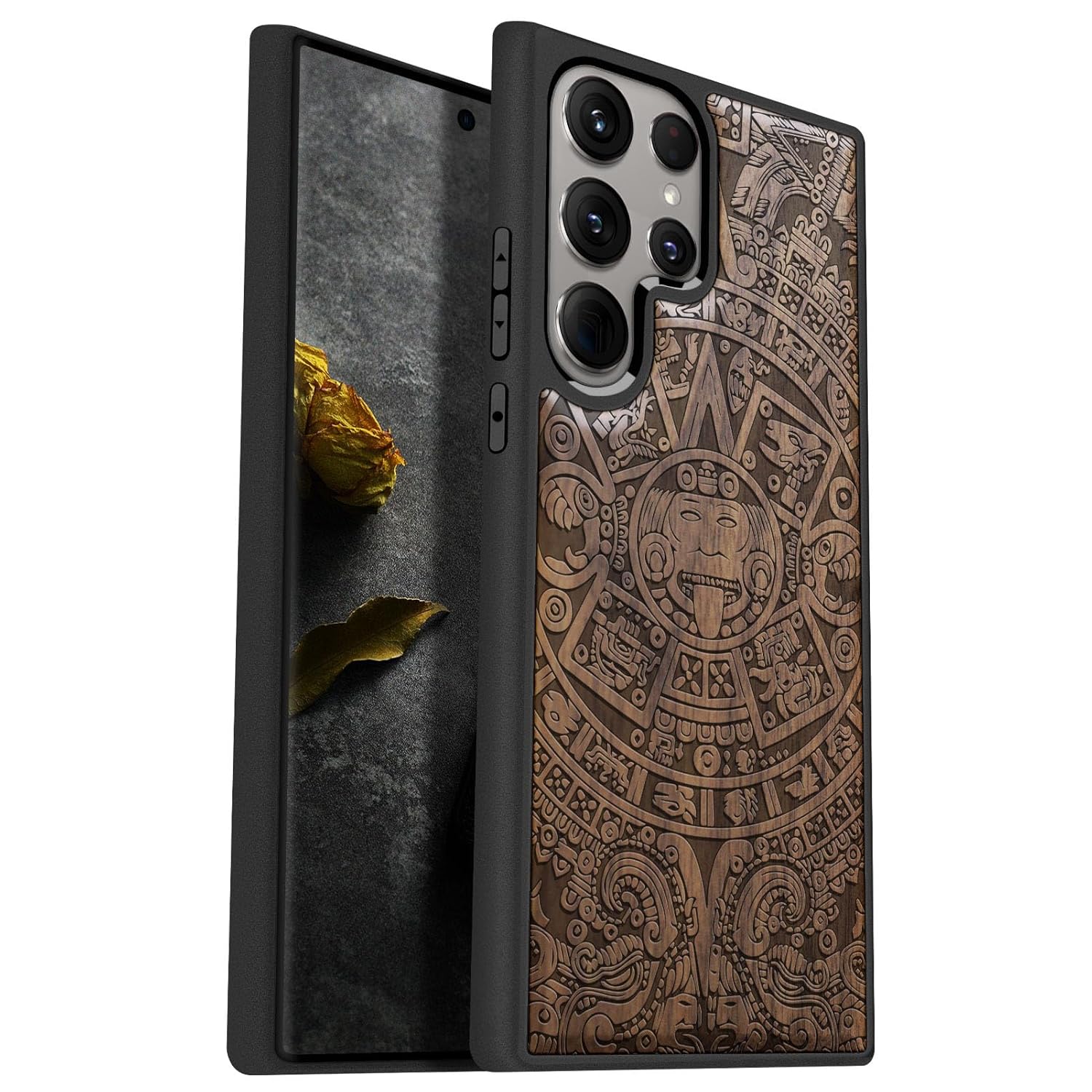 Carveit Wood Case for Galaxy S24 Ultra 2024 Natural Wood and Black Soft TPU Shockproof Protective Cover Compatible with Samsung S24 Ultra