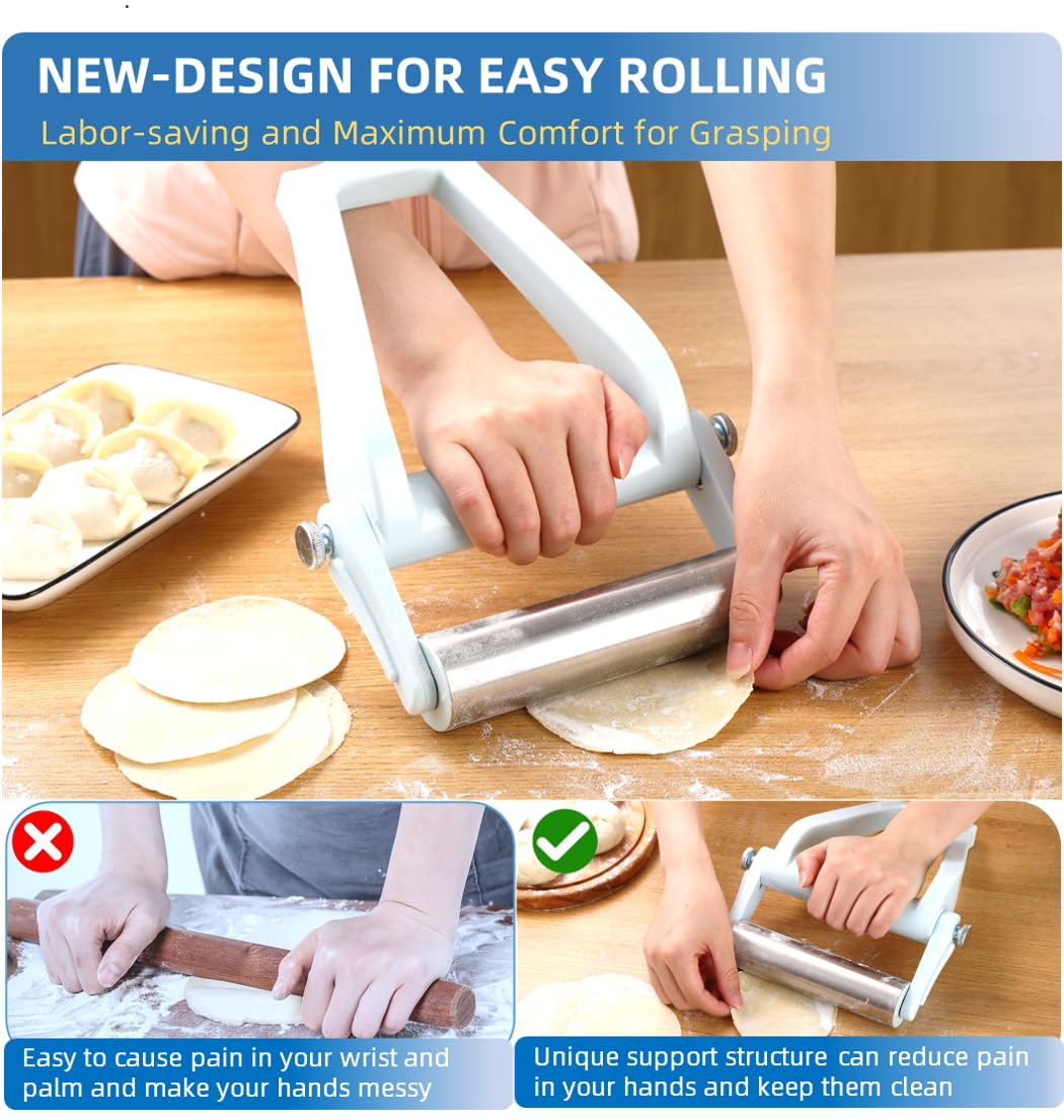 AZpxZpy AZpxZpy Adjustable Rolling Pin 6 Inches Stainless Steel Dough Roller for Baking Pizza Pastry Pasta Fondant Pie Tortillas Dumplings Cookies - View 2 of 8