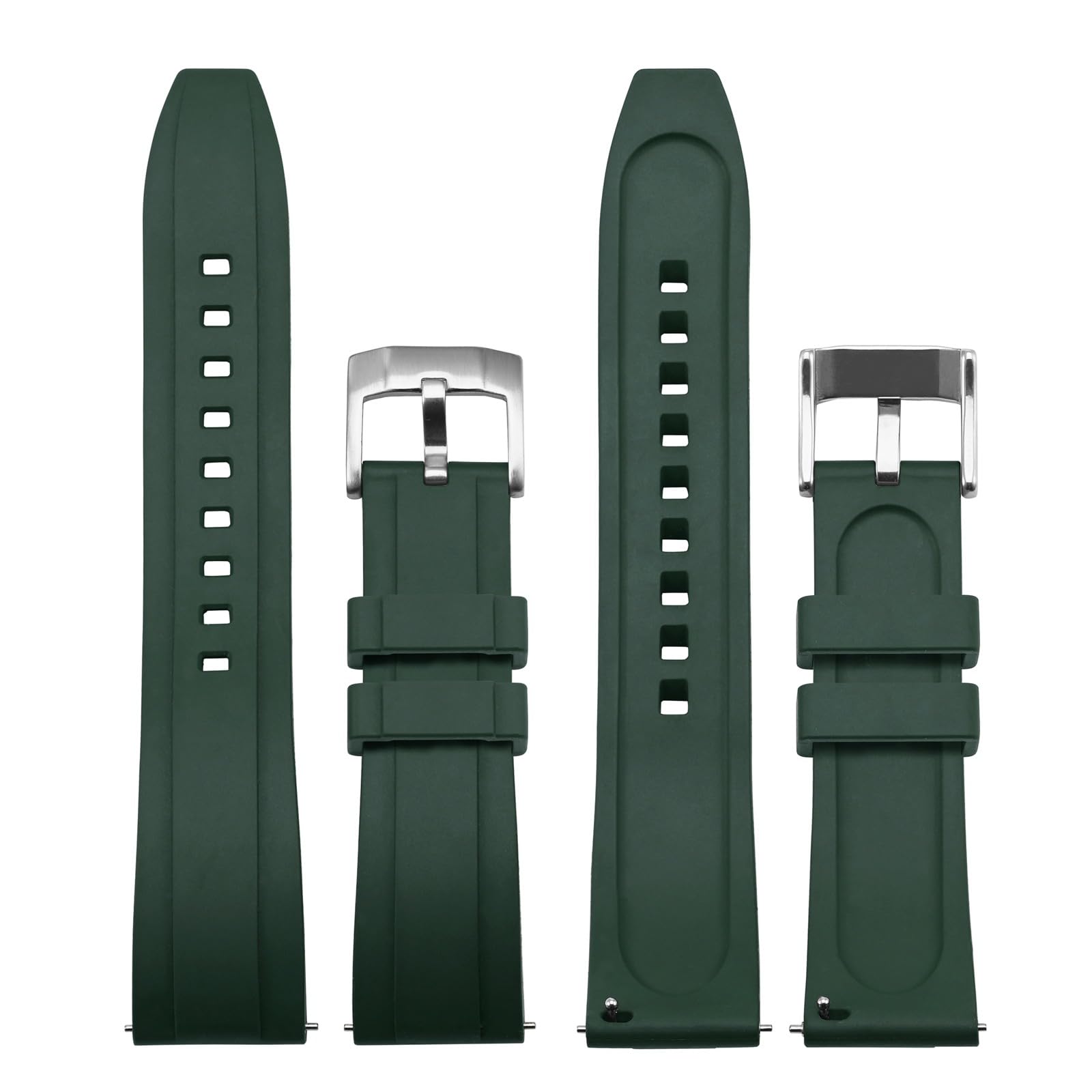 WOCCI WOCCI 22mm Hevea Watch Band FKM Rubber Quick Release Replacement Strap for Men Silver Buckle Green - View 3 of 9