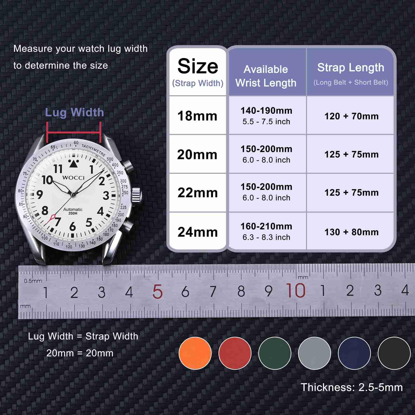 WOCCI WOCCI 22mm Hevea Watch Band FKM Rubber Quick Release Replacement Strap for Men Silver Buckle Green - View 5 of 9