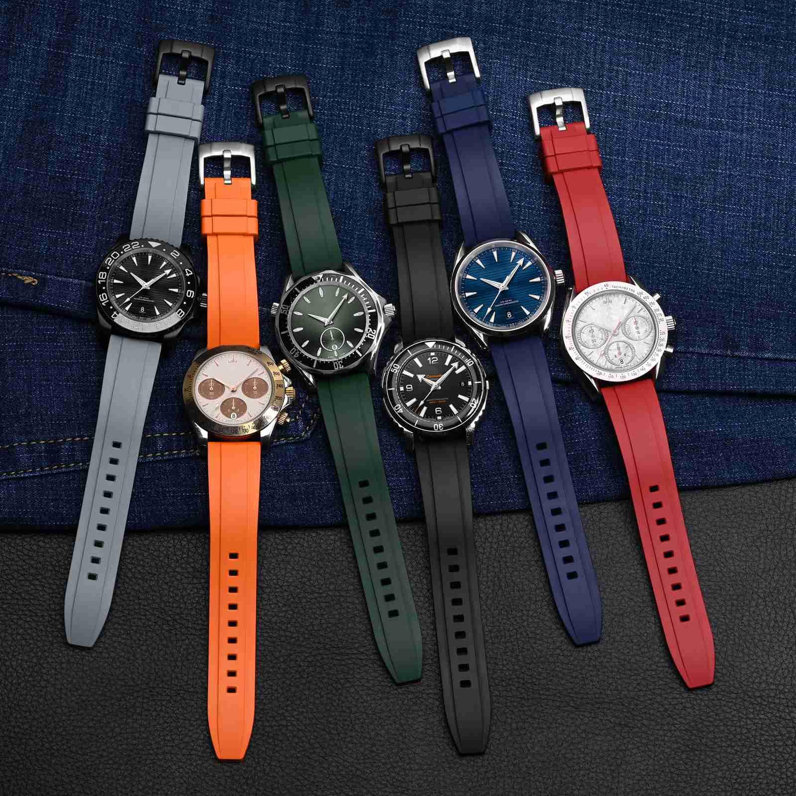 WOCCI WOCCI 22mm Hevea Watch Band FKM Rubber Quick Release Replacement Strap for Men Silver Buckle Green - View 8 of 9