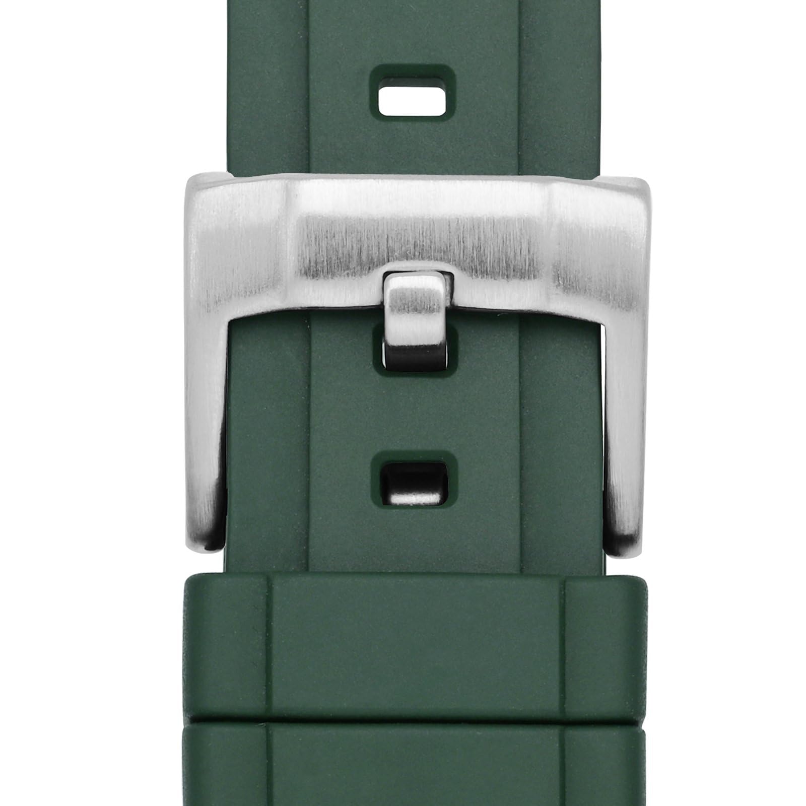 WOCCI WOCCI 22mm Hevea Watch Band FKM Rubber Quick Release Replacement Strap for Men Silver Buckle Green - View 9 of 9