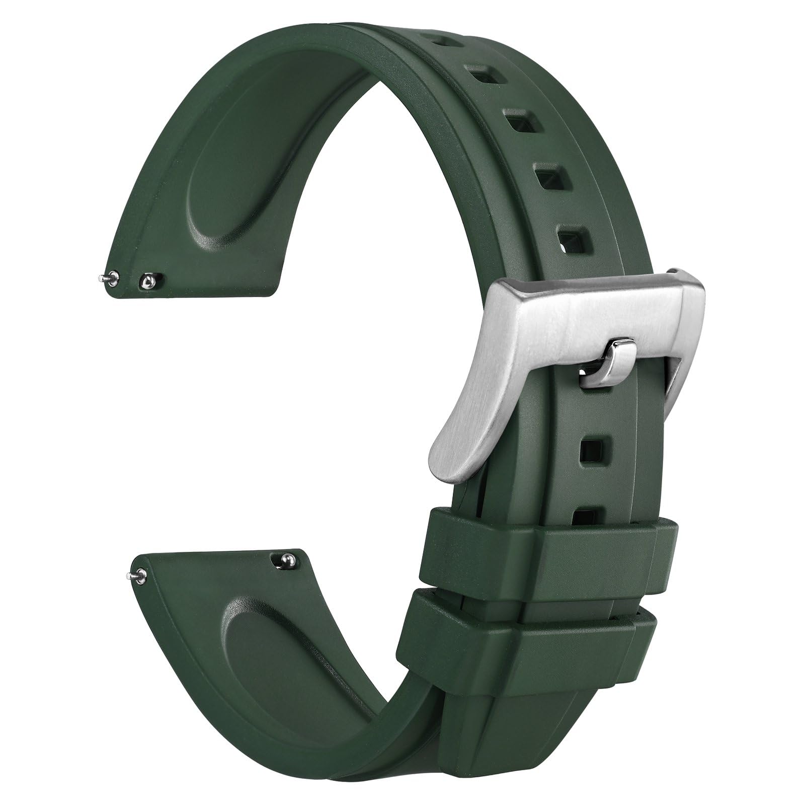 WOCCI 22mm Hevea Watch Band FKM Rubber Quick Release Replacement Strap for Men Silver Buckle Green