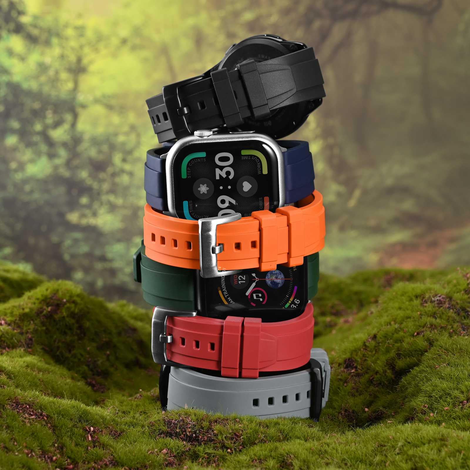 WOCCI WOCCI 24mm Hevea Watch Band FKM Rubber Quick Release Replacement Strap for Men Black Buckle Orange - View 8 of 9