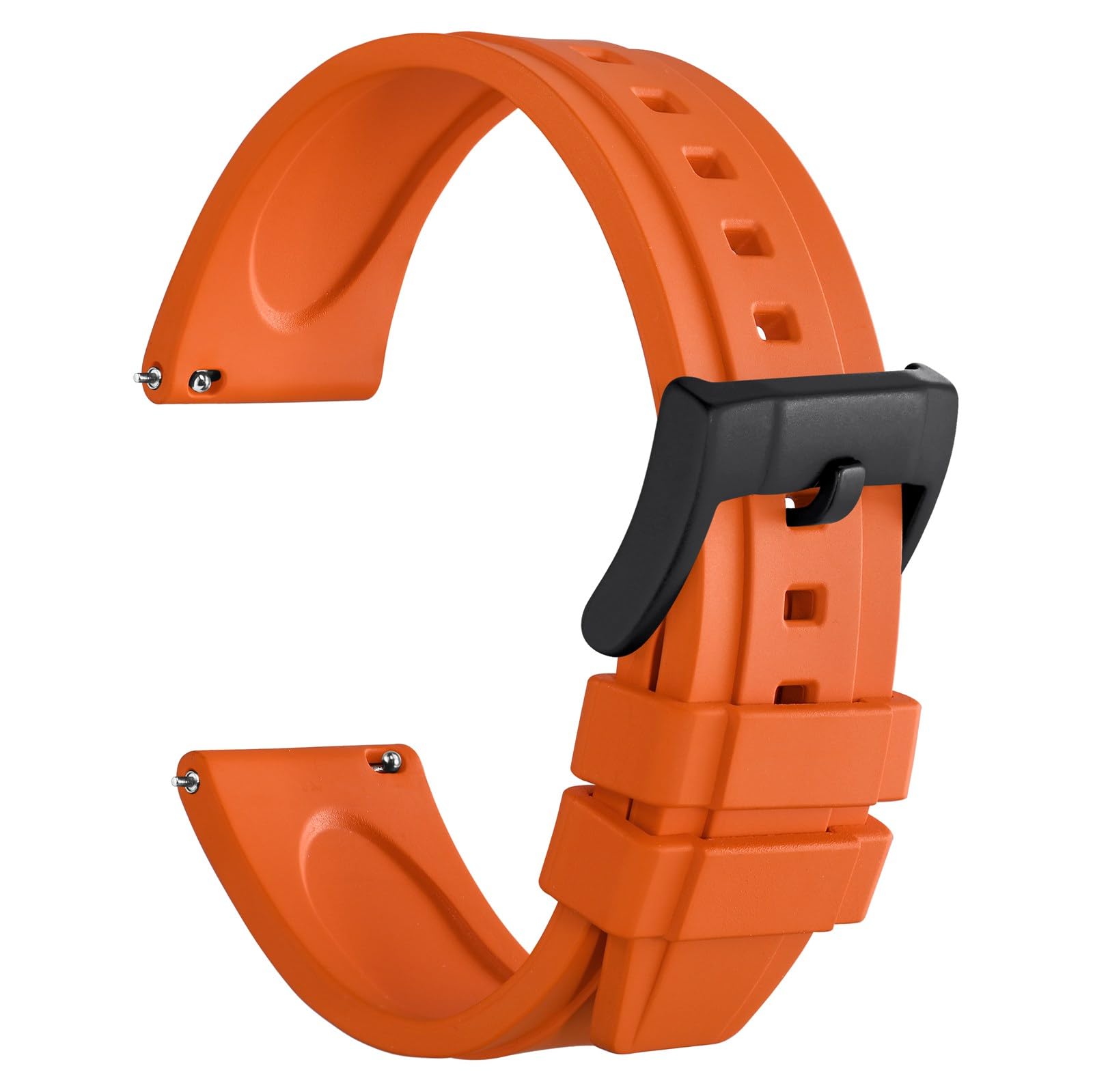 WOCCI 24mm Hevea Watch Band FKM Rubber Quick Release Replacement Strap for Men Black Buckle Orange