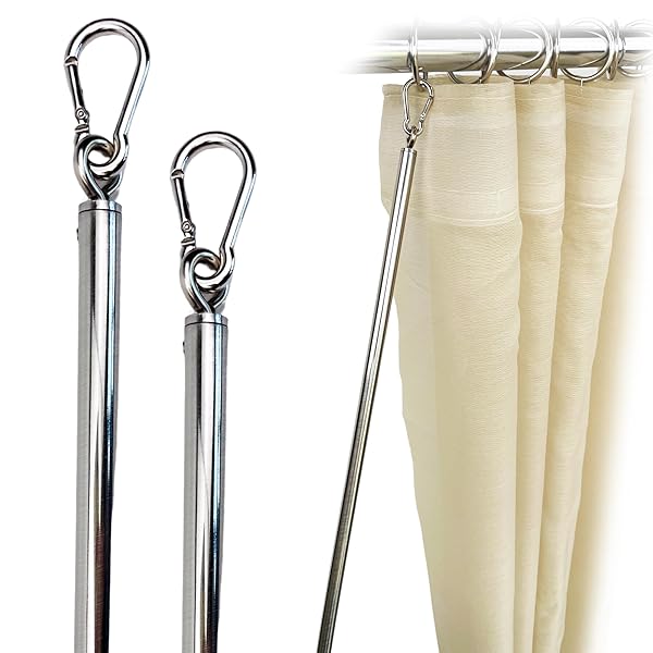 OooWow OooWow 36 Inch Stainless Steel Curtain Pull Wand 2 Pack Versatile Strong Metal Drapery Rod