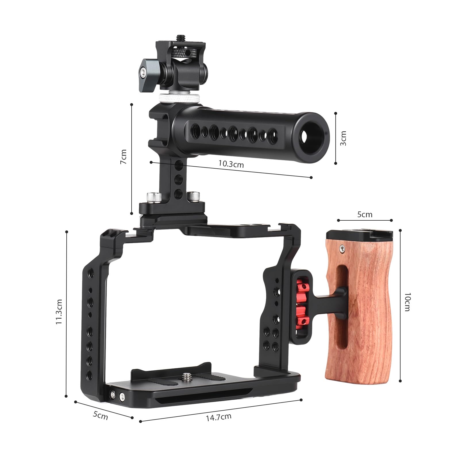 Andoer Andoer Camera Rig Stabilizer Aluminum Alloy for Sony A7IV A7III A7II A7R III A7R II A7S II with Mini Monitor Mount Camera Cage Top Handle Wooden Grip - View 2 of 7