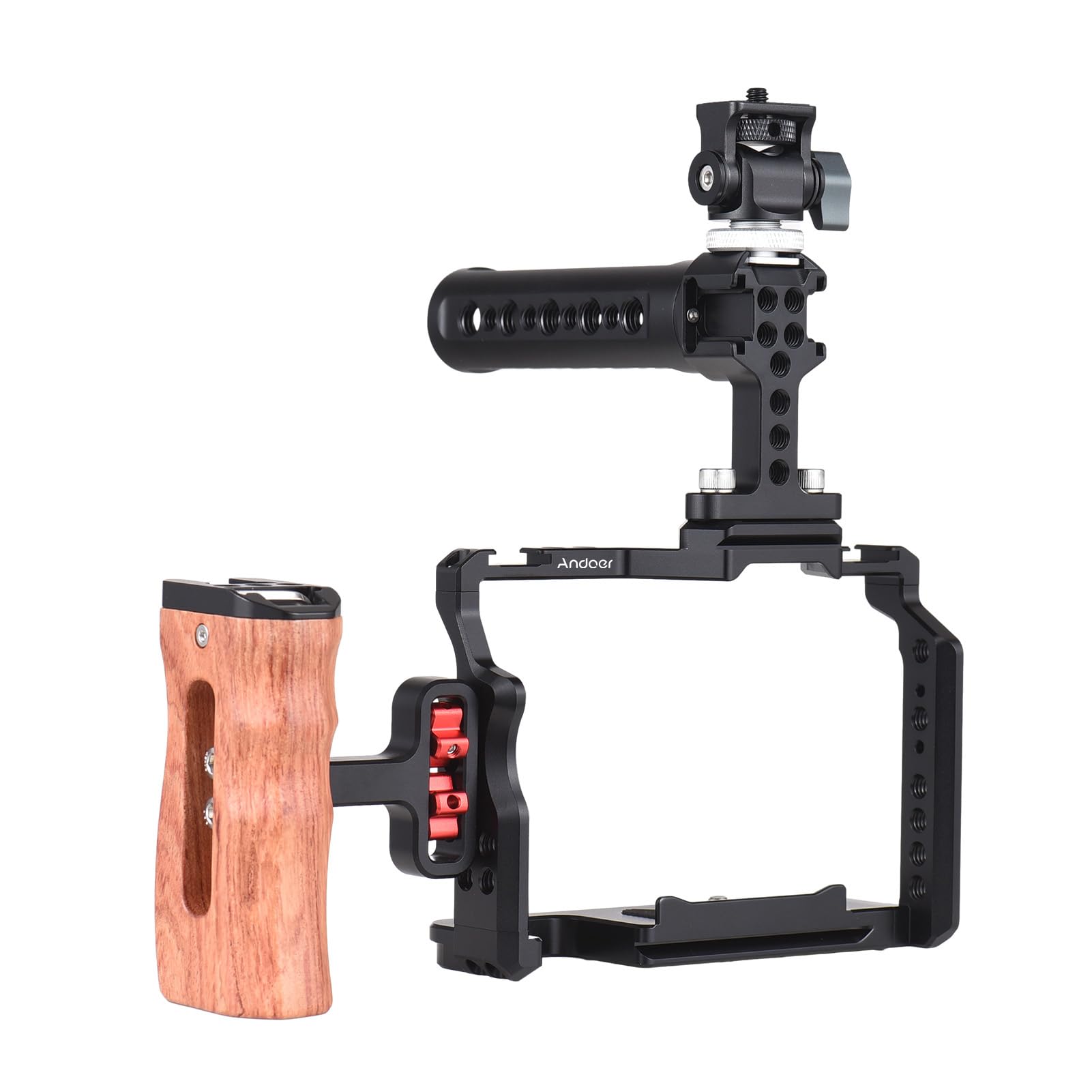 Andoer Andoer Camera Rig Stabilizer Aluminum Alloy for Sony A7IV A7III A7II A7R III A7R II A7S II with Mini Monitor Mount Camera Cage Top Handle Wooden Grip