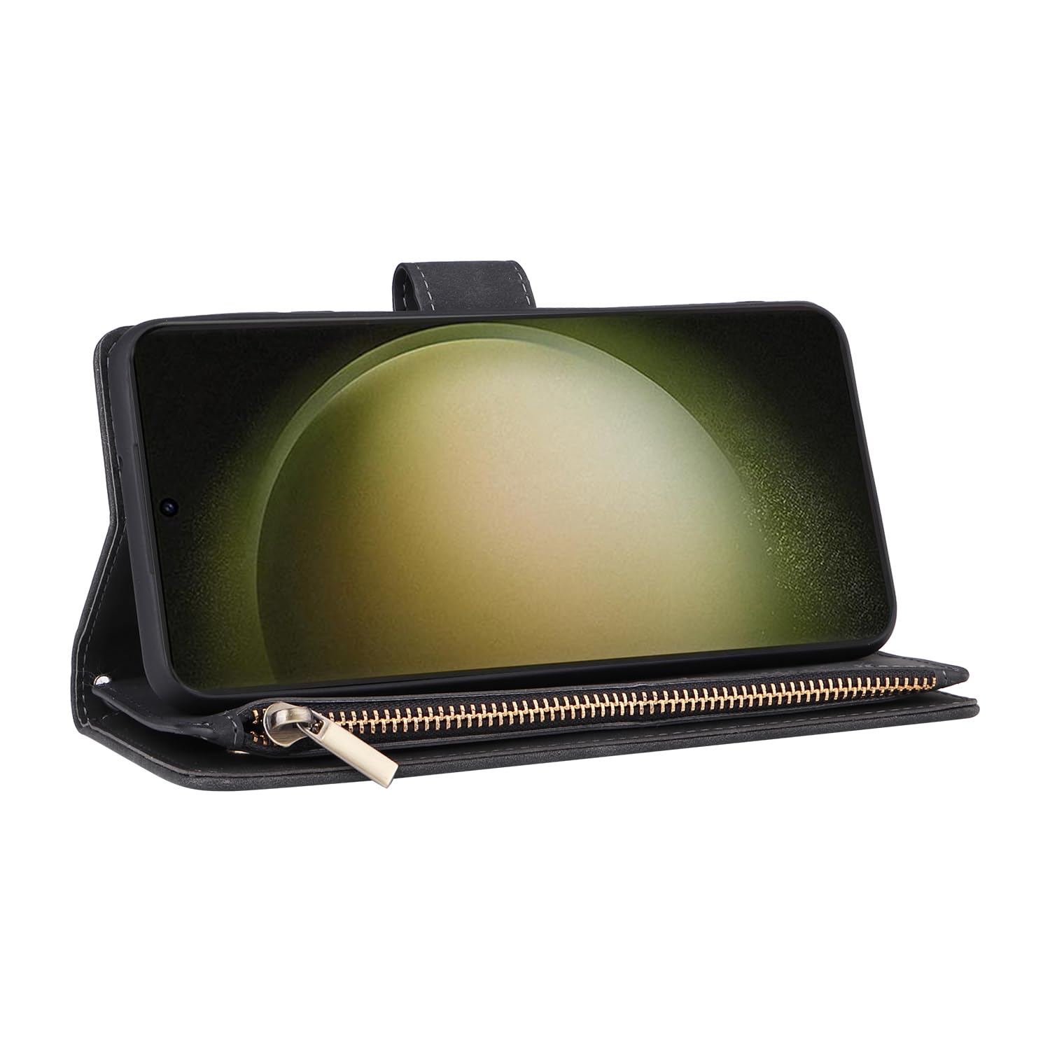 UEEBAI UEEBAI Wallet Case for Samsung Galaxy S24 Plus 5G PU Leather Magnetic Closure Handbag Zipper Pocket Kickstand Card Slots Black - View 3 of 9