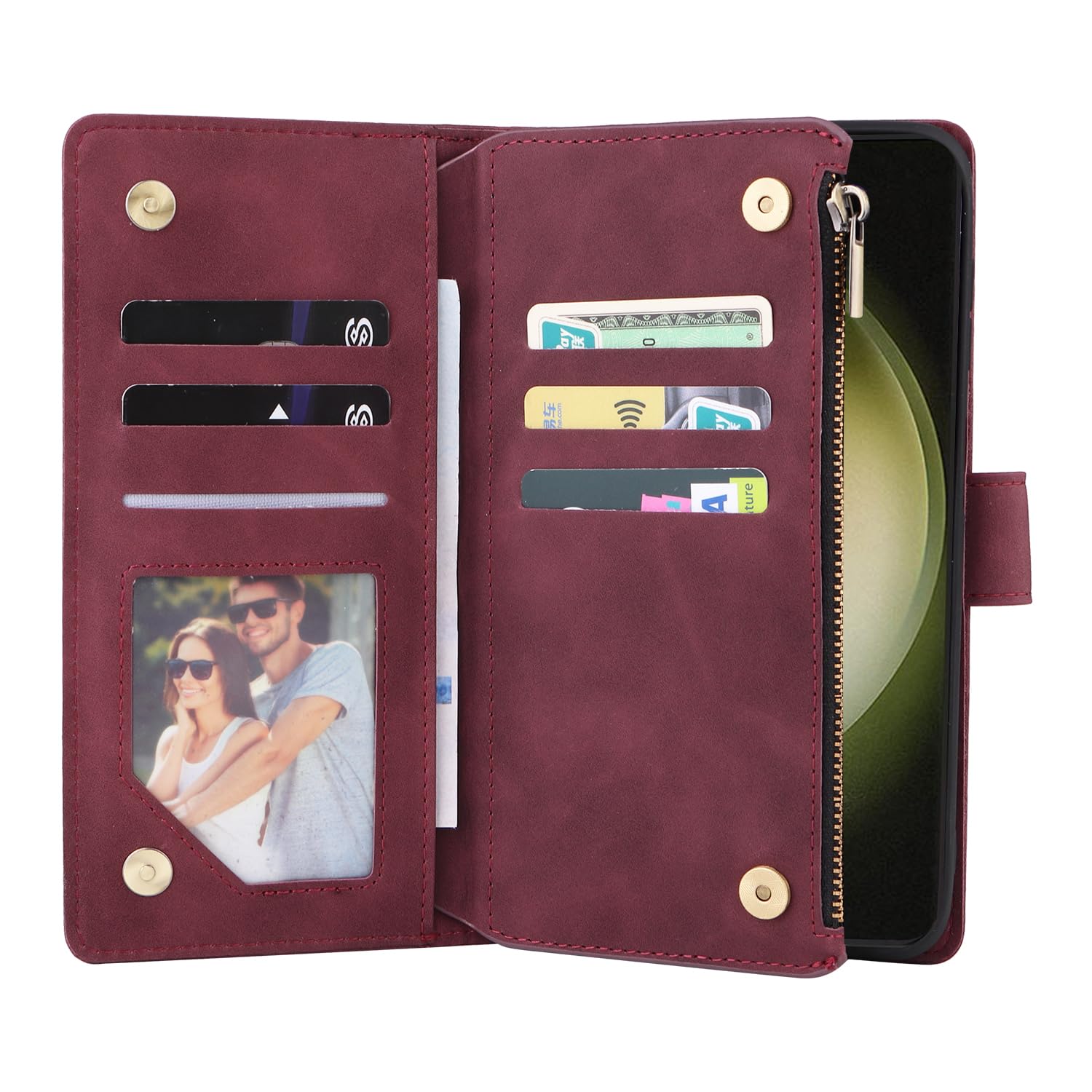 UEEBAI UEEBAI Wine Red Wallet Case for Samsung Galaxy S24 Plus 5G PU Leather Magnetic Closure Handbag with Zipper Pocket and Card Slots - View 2 of 7