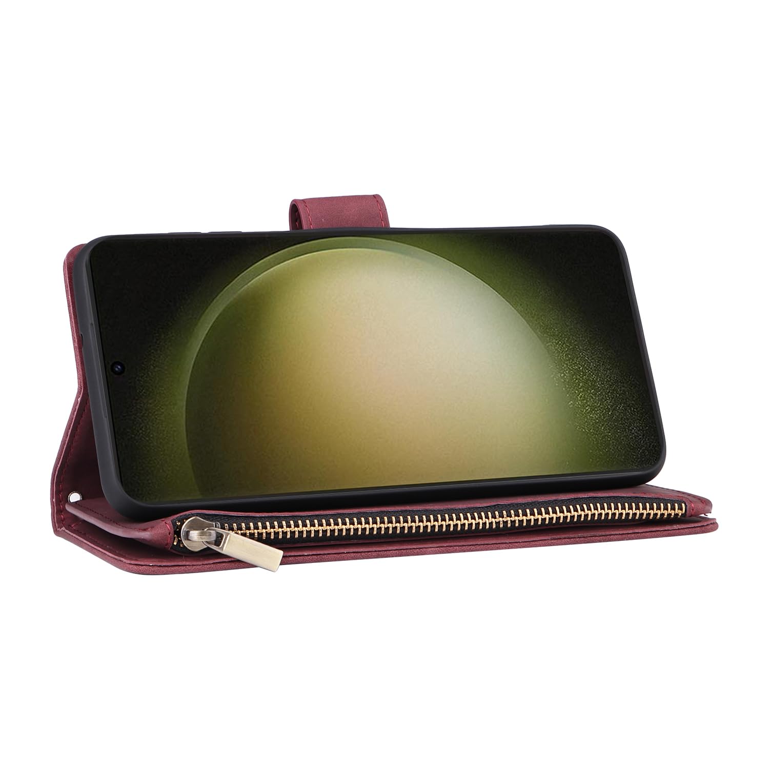 UEEBAI UEEBAI Wine Red Wallet Case for Samsung Galaxy S24 Plus 5G PU Leather Magnetic Closure Handbag with Zipper Pocket and Card Slots - View 3 of 7