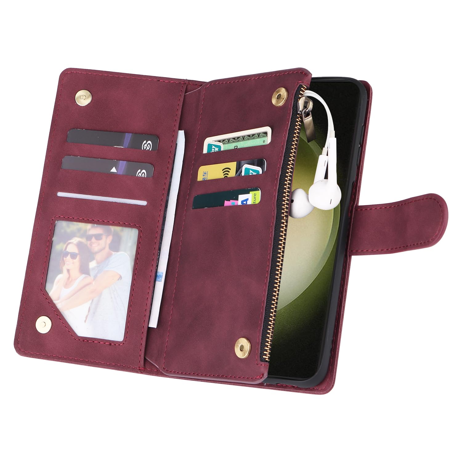 UEEBAI UEEBAI Wine Red Wallet Case for Samsung Galaxy S24 Plus 5G PU Leather Magnetic Closure Handbag with Zipper Pocket and Card Slots - View 5 of 7