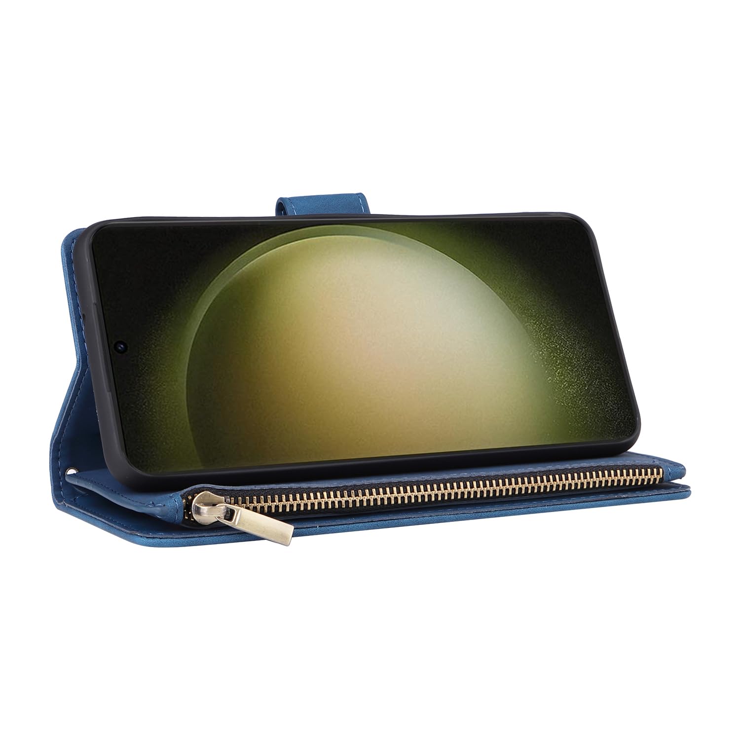 UEEBAI UEEBAI Blue Wallet Case for Samsung Galaxy S24 Plus 5G PU Leather Magnetic Closure Handbag with Zipper Pocket Card Slots and Hand Strap - View 4 of 7