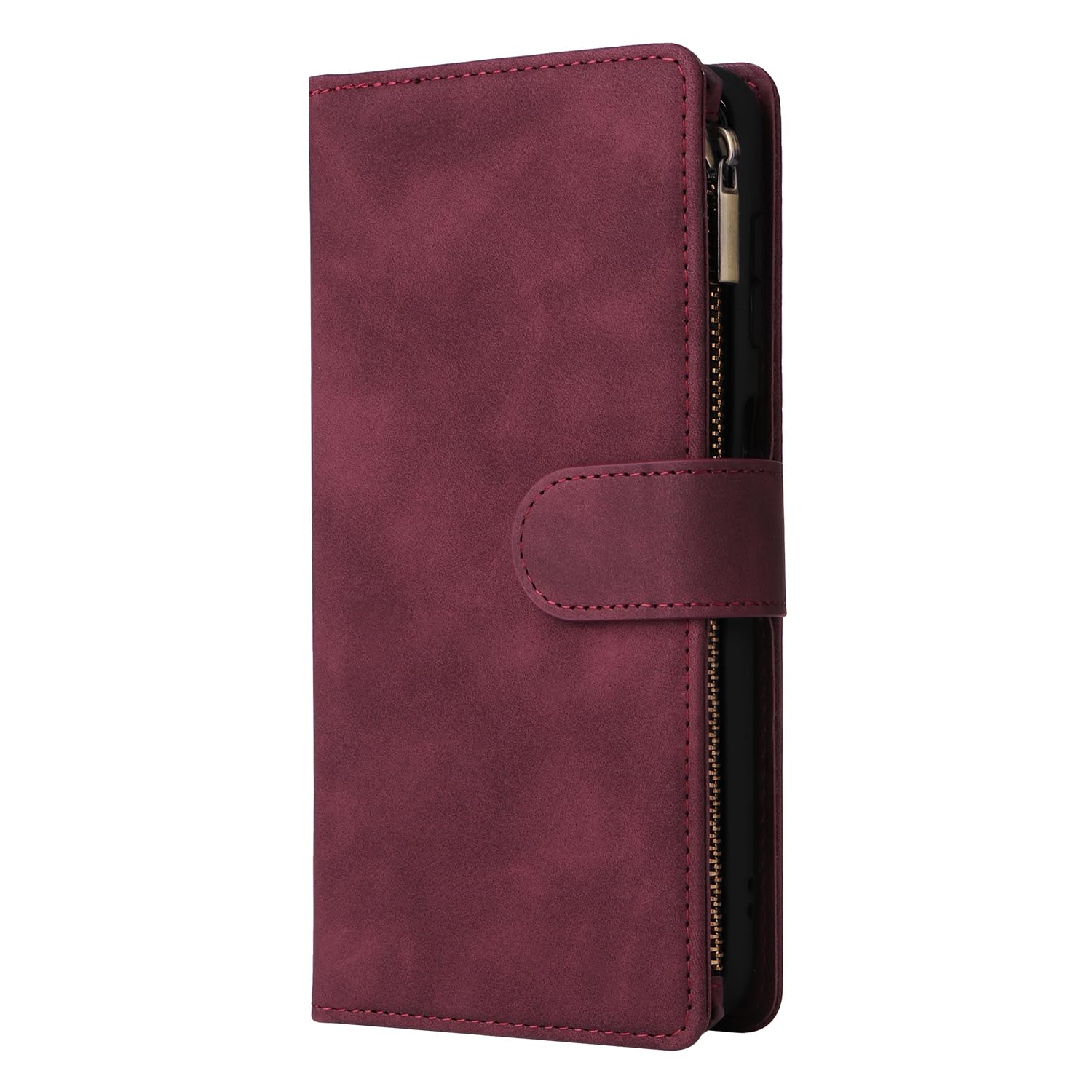 UEEBAI UEEBAI Wine Red Wallet Case for Samsung Galaxy S24 5G PU Leather Magnetic Closure Handbag with Zipper Pocket Card Slots and Hand Strap - View 7 of 7